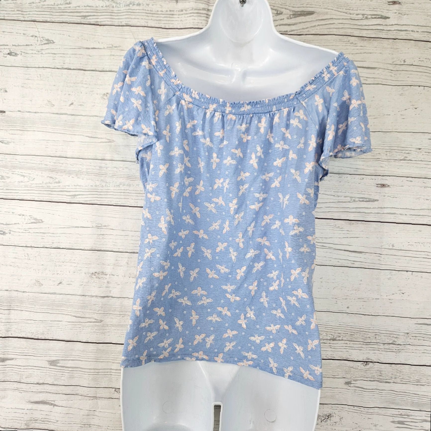 Loft VINTAGE? Ann Taylor LOFT Womens Linen Top Sz Small Blue Bee Print Short Sleeve Shirt Womens S Blue Bee Print Linen Top Size S / US 4 / IT 40 - 3 Thumbnail