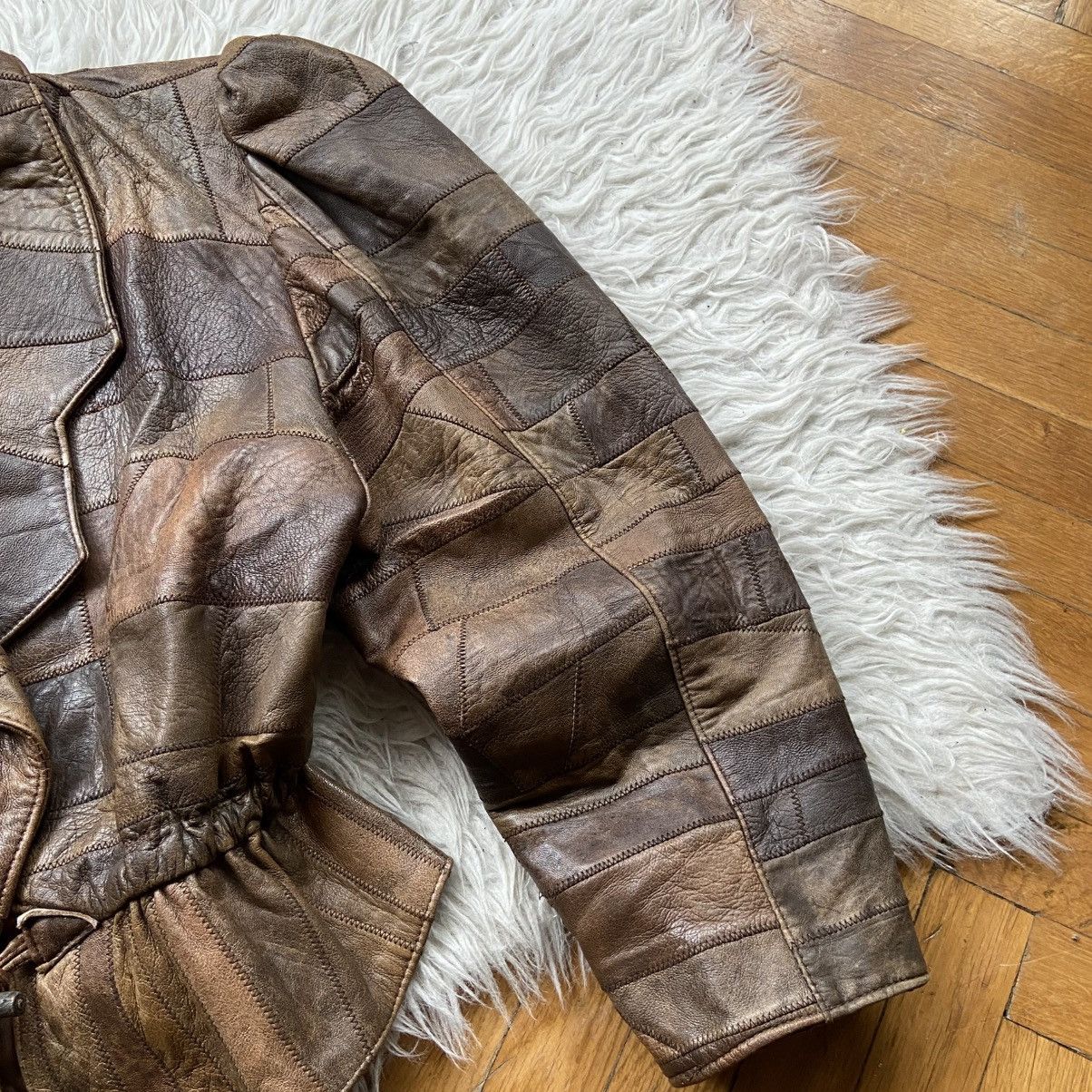 Japanese Brand 📌 Vintage York Patchwork Leather Y2K Brown Distressed Jacket Size L / US 10 / IT 46 - 4 Thumbnail