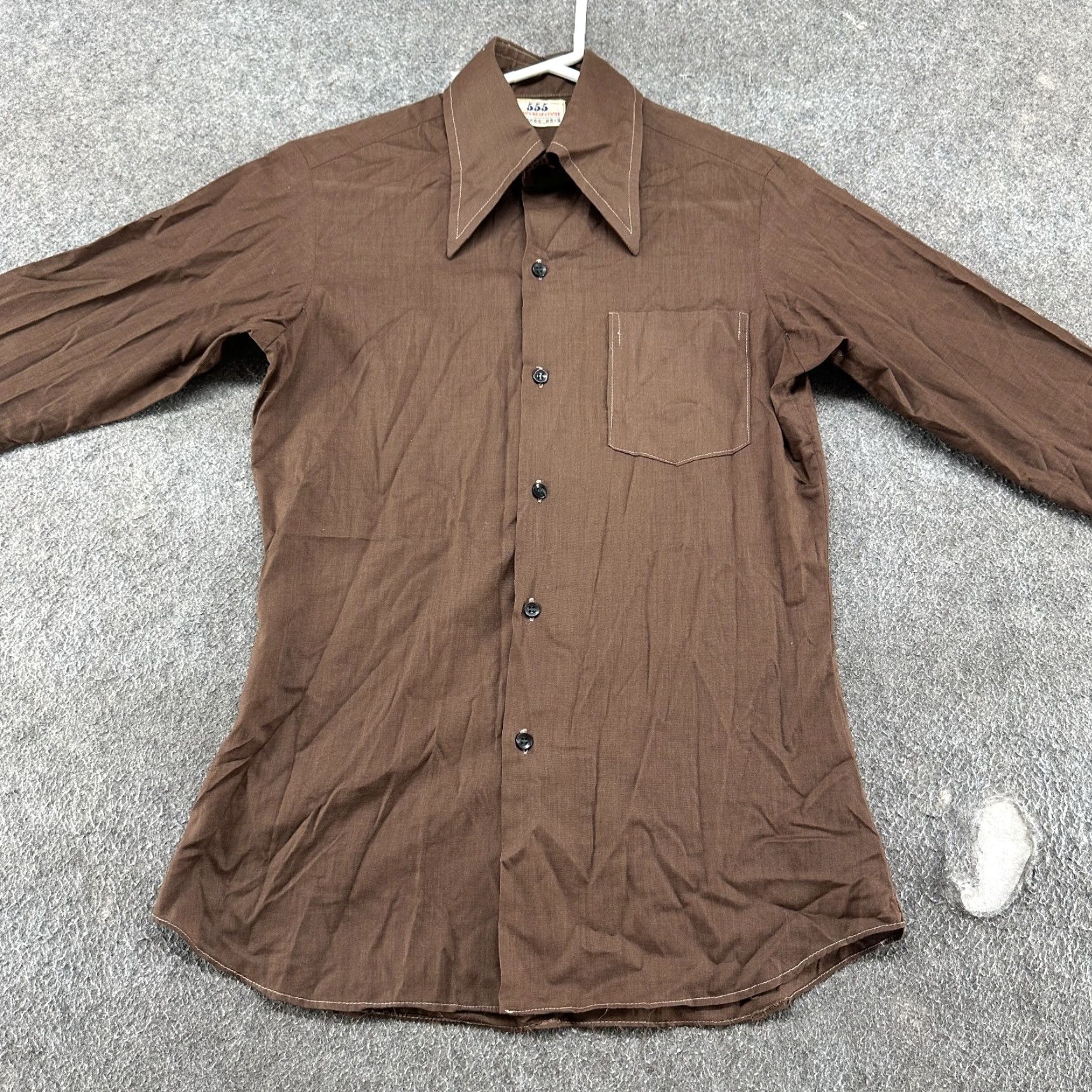 Vintage VINTAGE 555 Spearpoint Collar Shirt Mens Small Brown Button Long Sleeve 70s 90s Dagger Cotton Regular Pocket Size US M / EU 48-50 / 2 - 3 Thumbnail