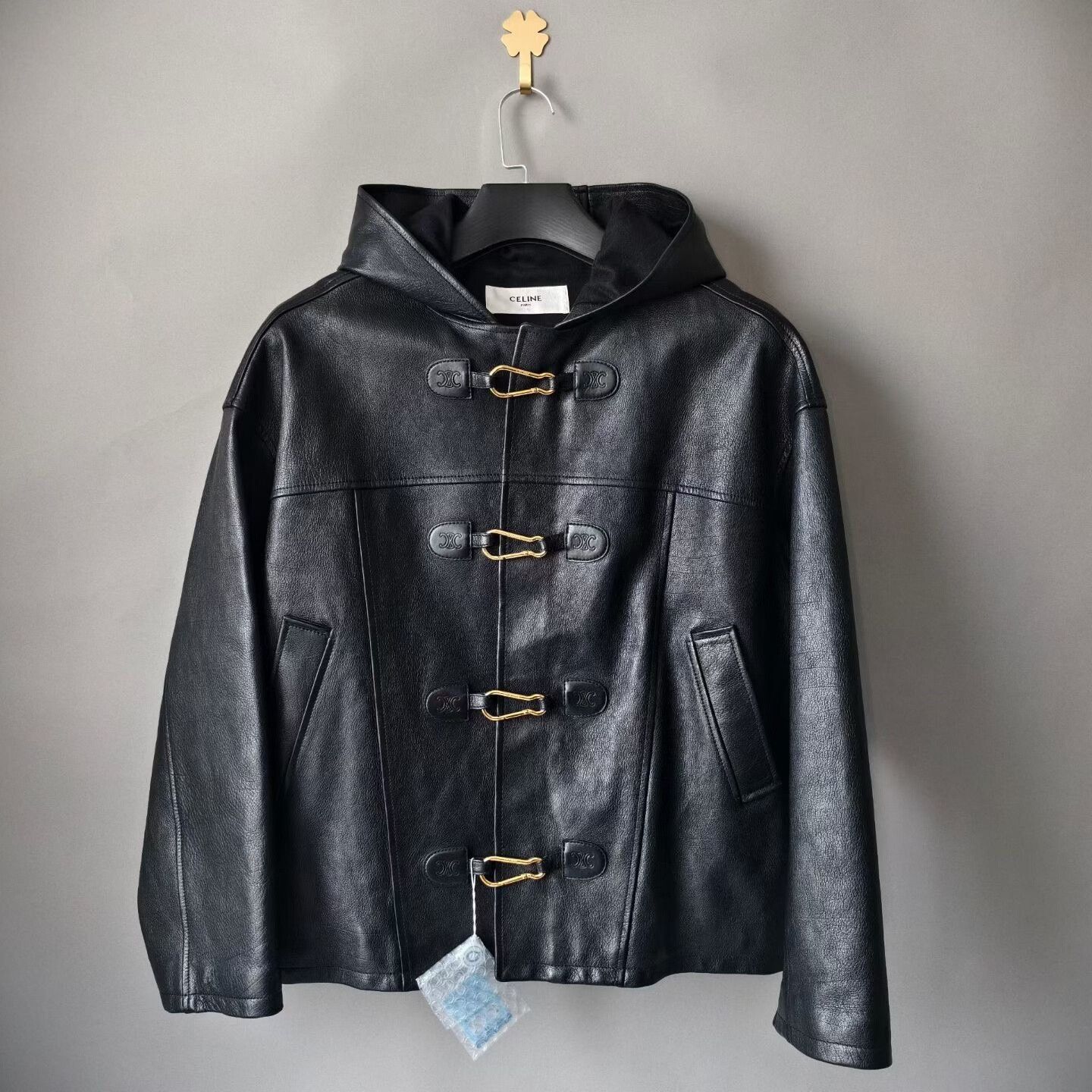 Celine CELINE Black Leather Hooded Jacket Size S / US 4 / IT 40 - 1 Thumbnail