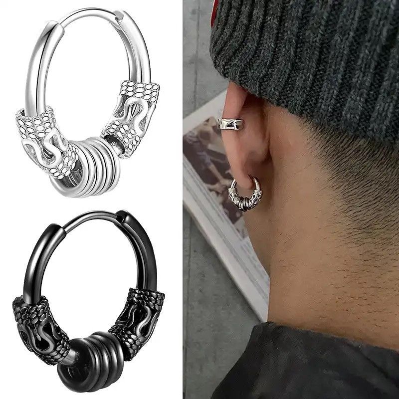 Vintage Classic Men Stainless Steel Hoop Earrings Size ONE SIZE - 1 Thumbnail