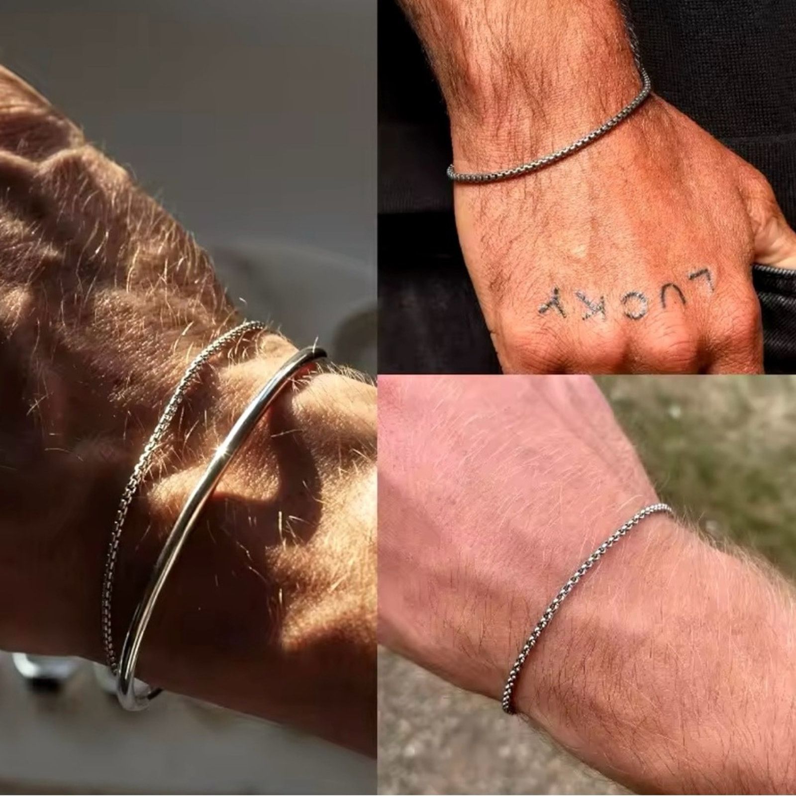 Other Mens 2pcs Bracelets Set Box Chain & Cuban Link Bracelet 8” Size ONE SIZE - 4 Thumbnail