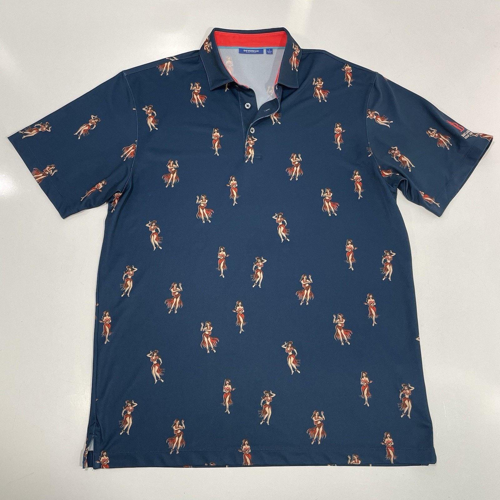 TravisMathew Devereux Hula Girl Mens Polo L Blue Baylands Golf Links Size US L / EU 52-54 / 3 - 1 Thumbnail