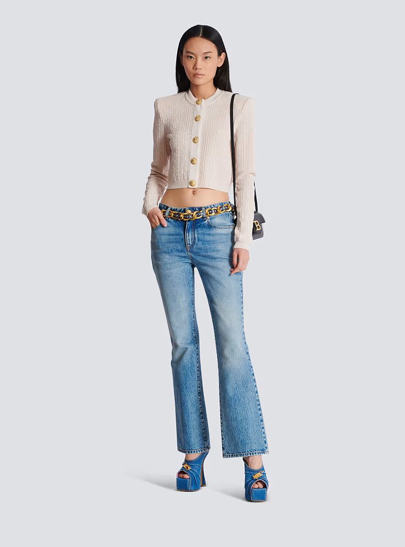 Balmain o1s1wg111225 Labyrinth Knit Cardigan in Beige Size XL / US 12-14 / IT 48-50 - 3 Thumbnail