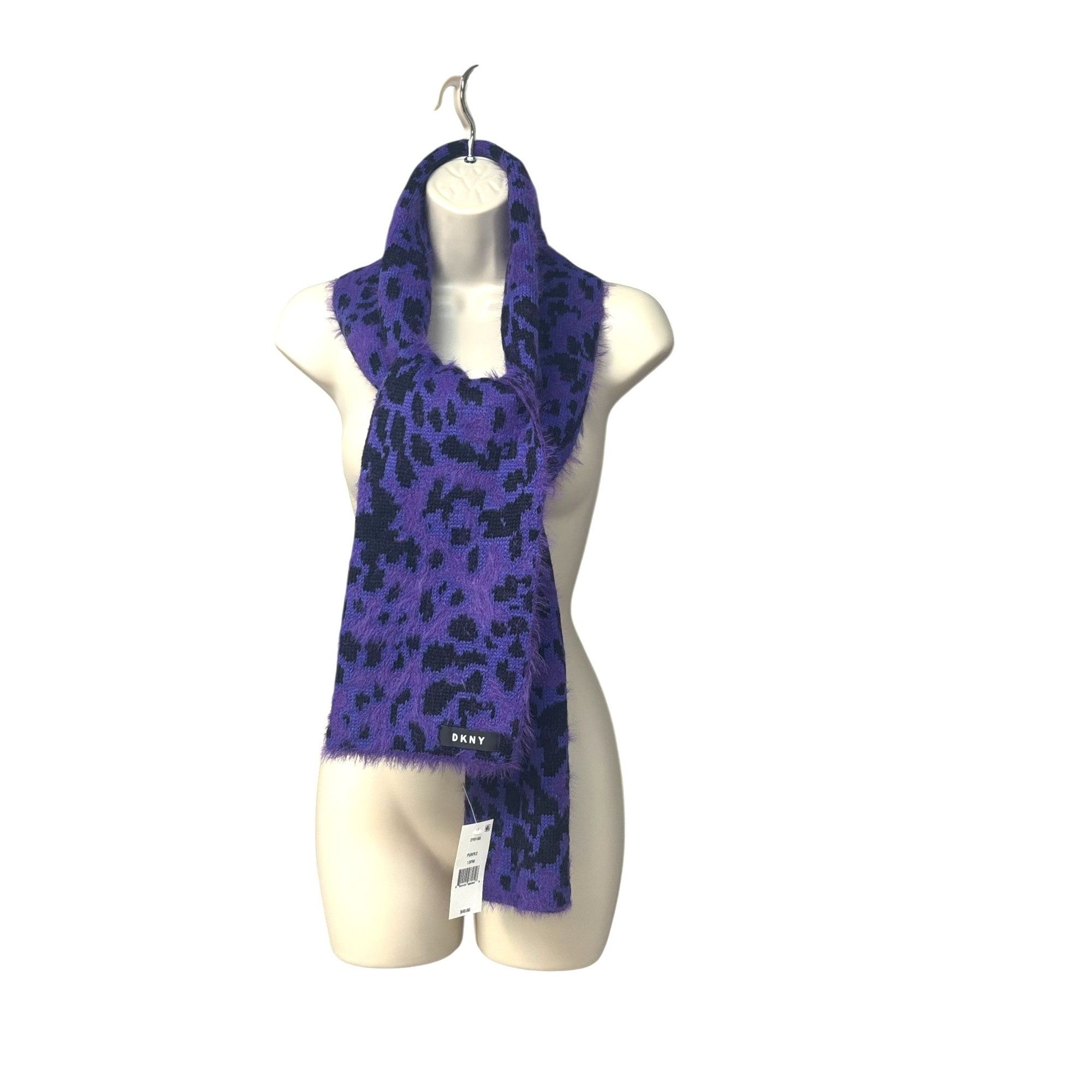DKNY DKNY Fuzzy Animal Print Knit Scarf , Purple 12"x67" Size ONE SIZE - 2 Thumbnail