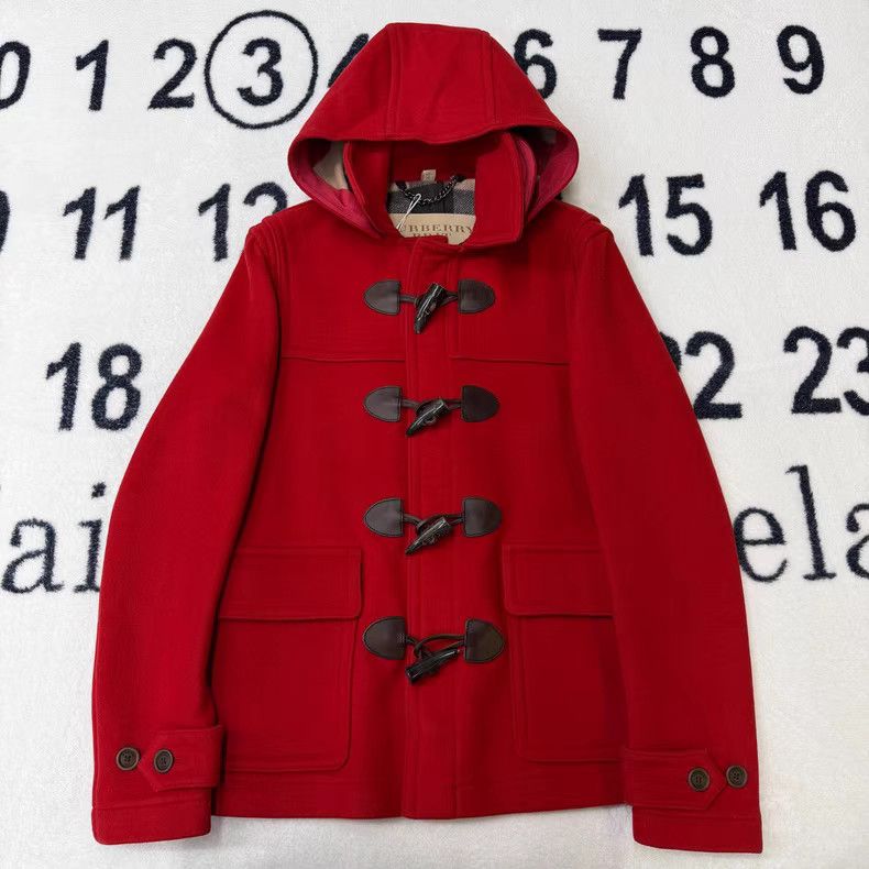 Burberry Burberry Red Horn Button Wool Coat Q10 Size S / US 4 / IT 40 - 1 Thumbnail