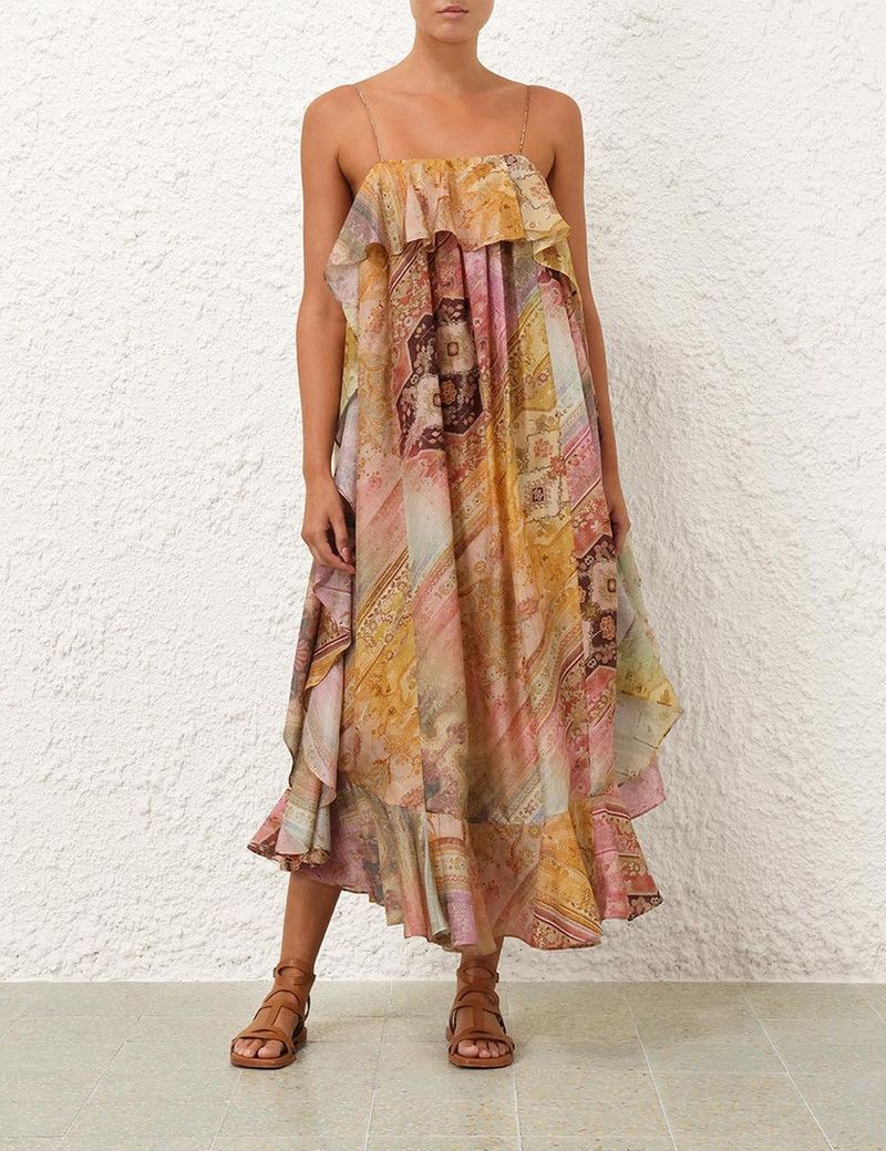 Zimmermann oc11z0226 Tallow Ruffle Maxi Dress In Multicolor Size L / US 10 / IT 46 - 2 Thumbnail