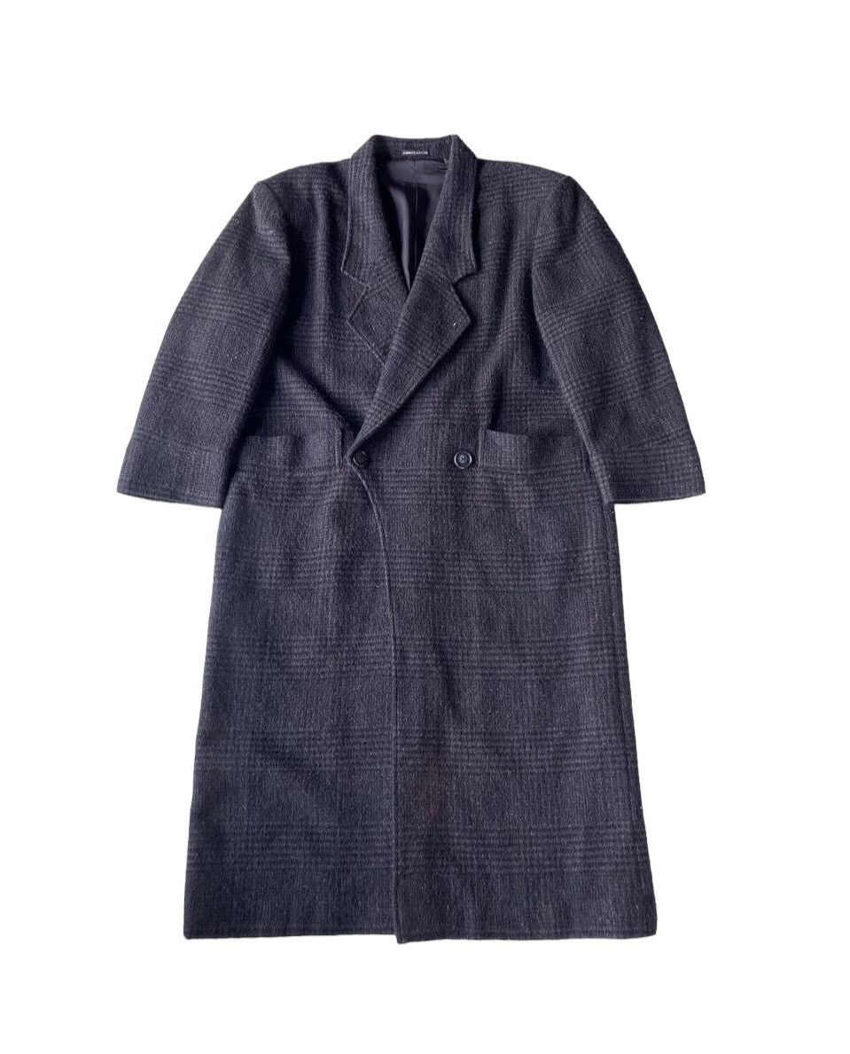Japanese Brand Jennifer Auclaire Dark Grey Plaid Wool Coat Cropped Sleeves Size US M / EU 48-50 / 2 - 1 Thumbnail