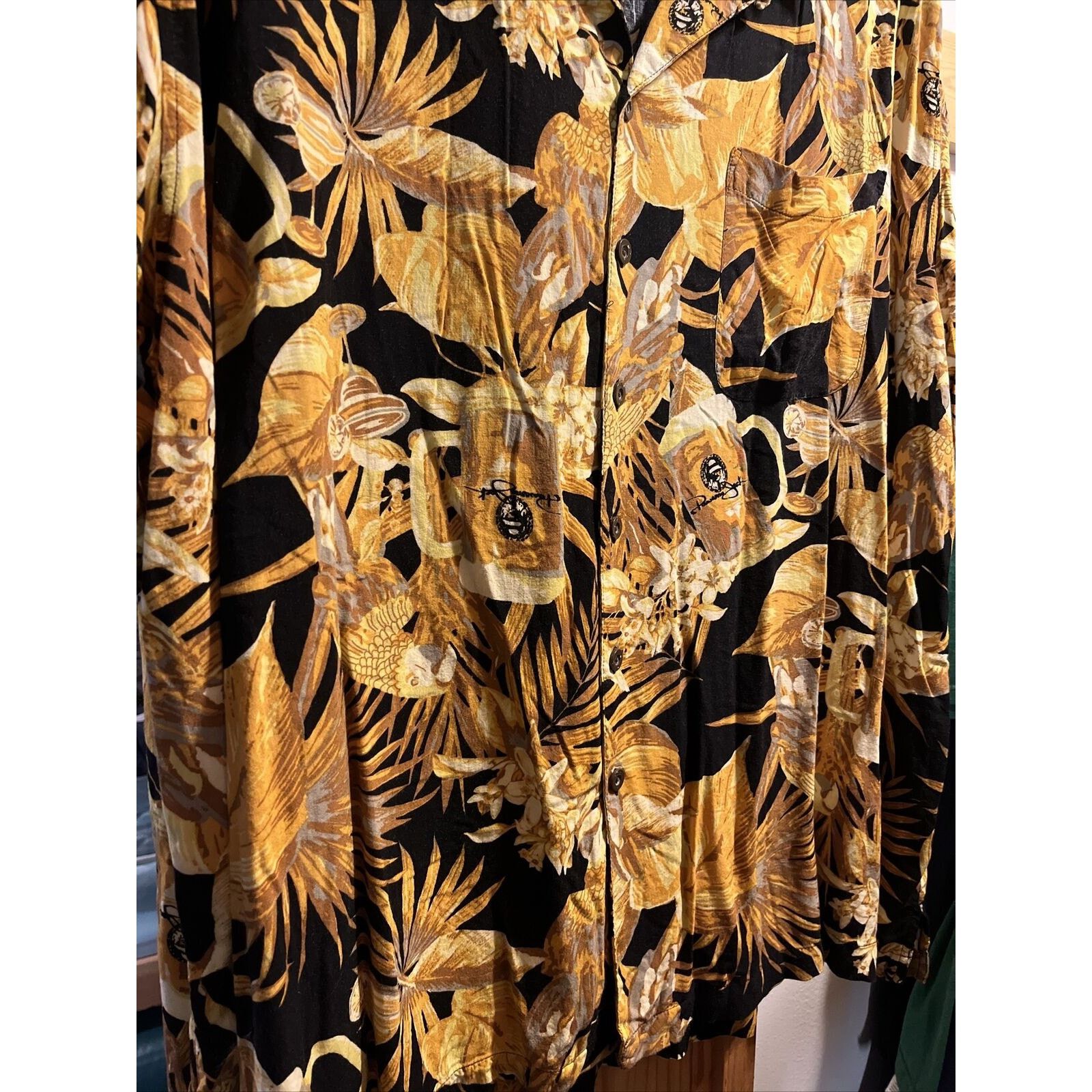Panama Jack Panama Jack Men's 3XL Golden SS Button Rayon Hawaiian Shirt Size US XXL / EU 58 / 5 - 8 Thumbnail
