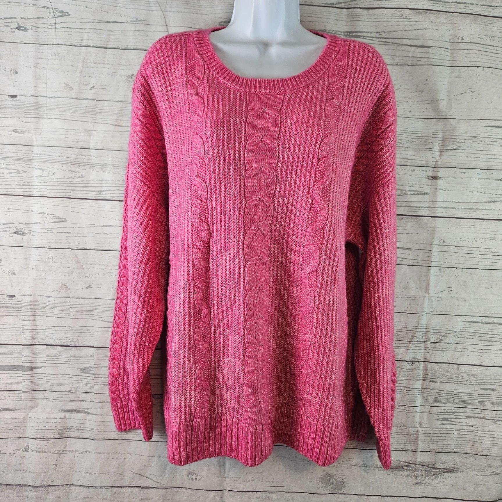 Vintage Cabi Womens Elsa Pullover Sweater XS XL Pink Cable Knit Cotton Blend Knit Long Sleeve Size XL Regal Pink Womens Pullover Sweater Size XL / US 12-14 / IT 48-50 - 2 Thumbnail