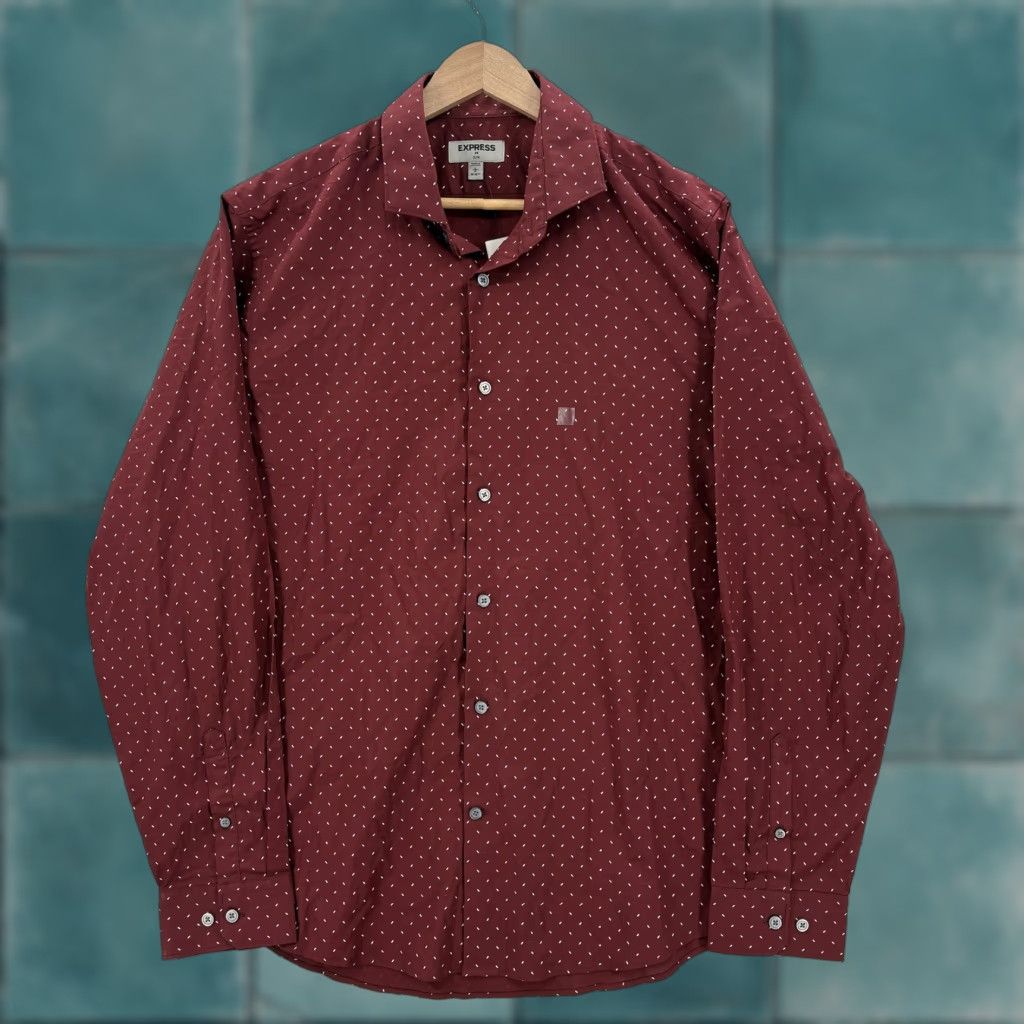 Express Express Shirt Mens Large Red Slim Fit 16-16.5 34/35 Cotton Dot Print Dress Shirt Size US L / EU 52-54 / 3 - 1 Thumbnail