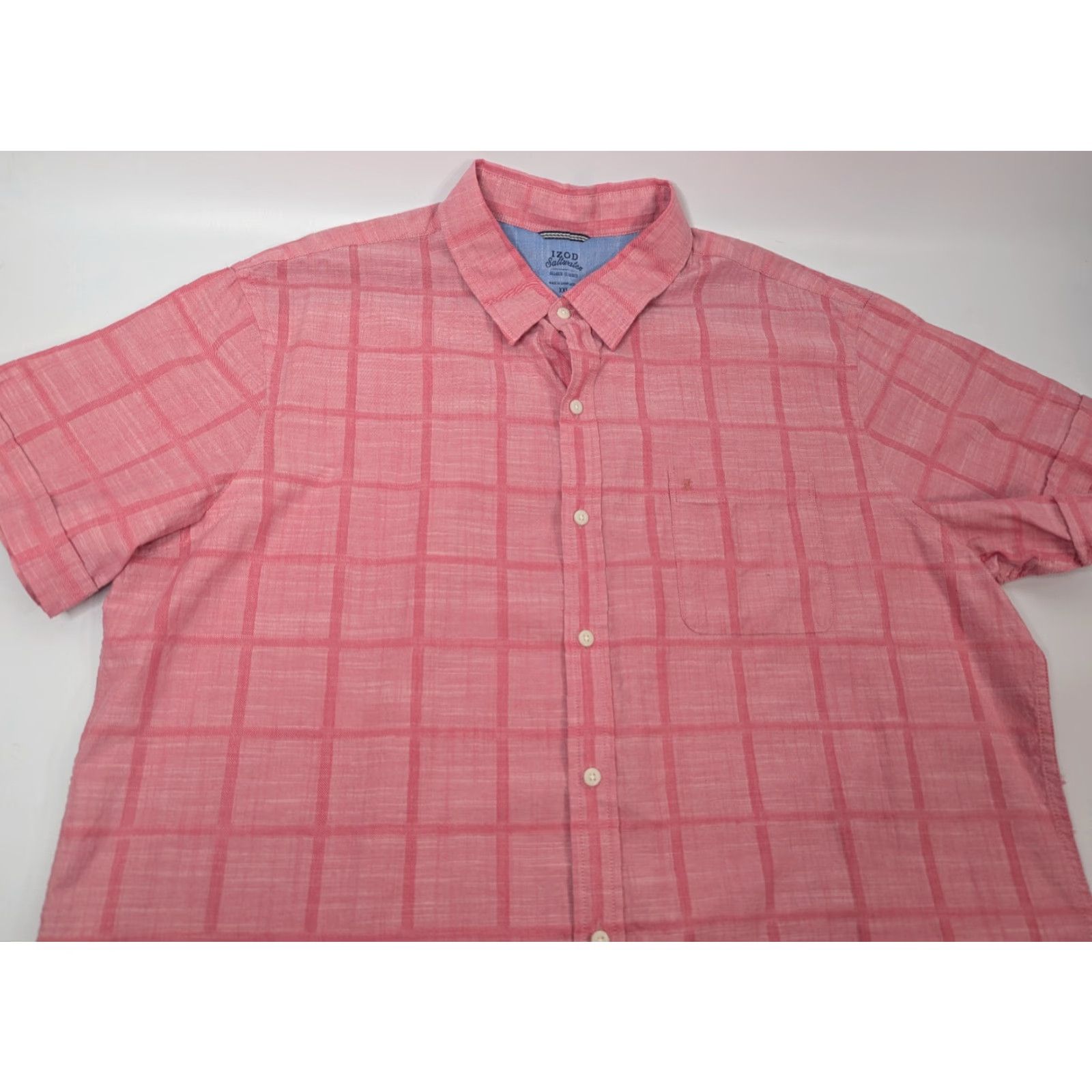 Izod Izod Saltwater Mens 2XL Pink Plaid Short Sleeve Button Relaxed Shirt Casual Beach Vacations Mens clothing Size US XXL / EU 58 / 5 - 2 Thumbnail