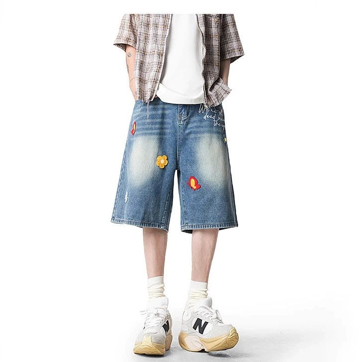 Jean American floral embroidered men's straight denim shorts Size US 32 / EU 48 - 4 Thumbnail
