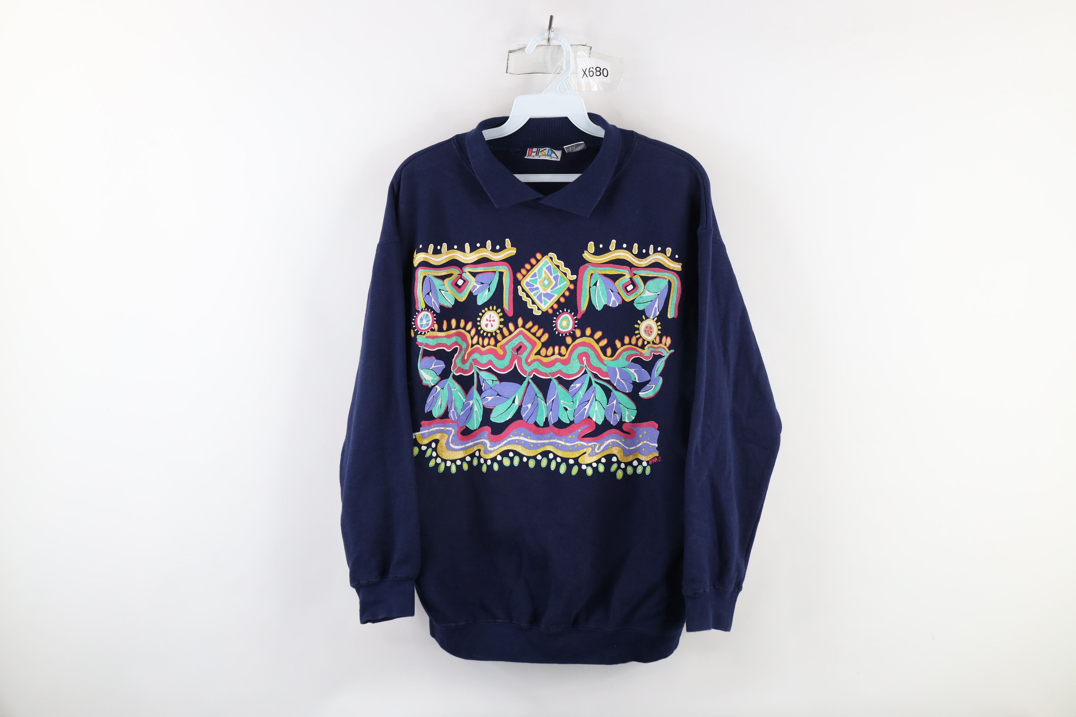 Vintage Vintage 90s Streetwear Southwestern Collared Sweatshirt USA Size S / US 4 / IT 40 - 1 Thumbnail