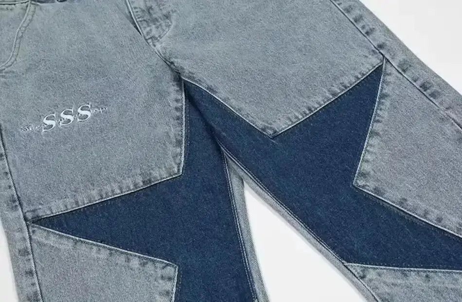 Japanese Brand Stars Letter Embroidery Patchwork Straight Flare Jeans Size US 32 / EU 48 - 3 Thumbnail