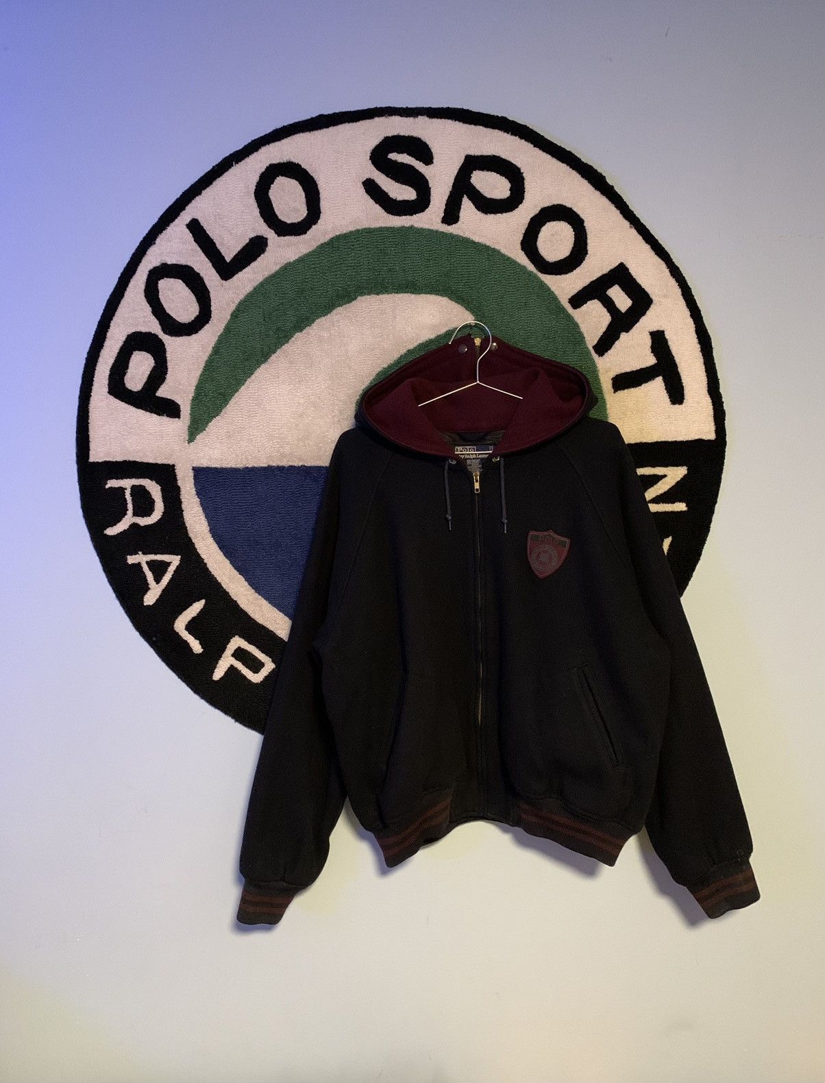 image of Polo Ralph Laurent Wool Letterman Jacket in Navy, Men's (Size Large)