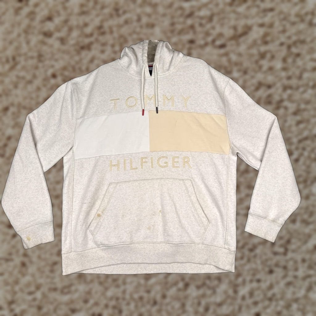 Tommy Hilfiger Tommy Hilfiger Sweater Hoodie Womens XXL Beige Colorblock Logo Jersey Pullover Size XXL / US 16-18 / IT 52-54 - 1 Thumbnail