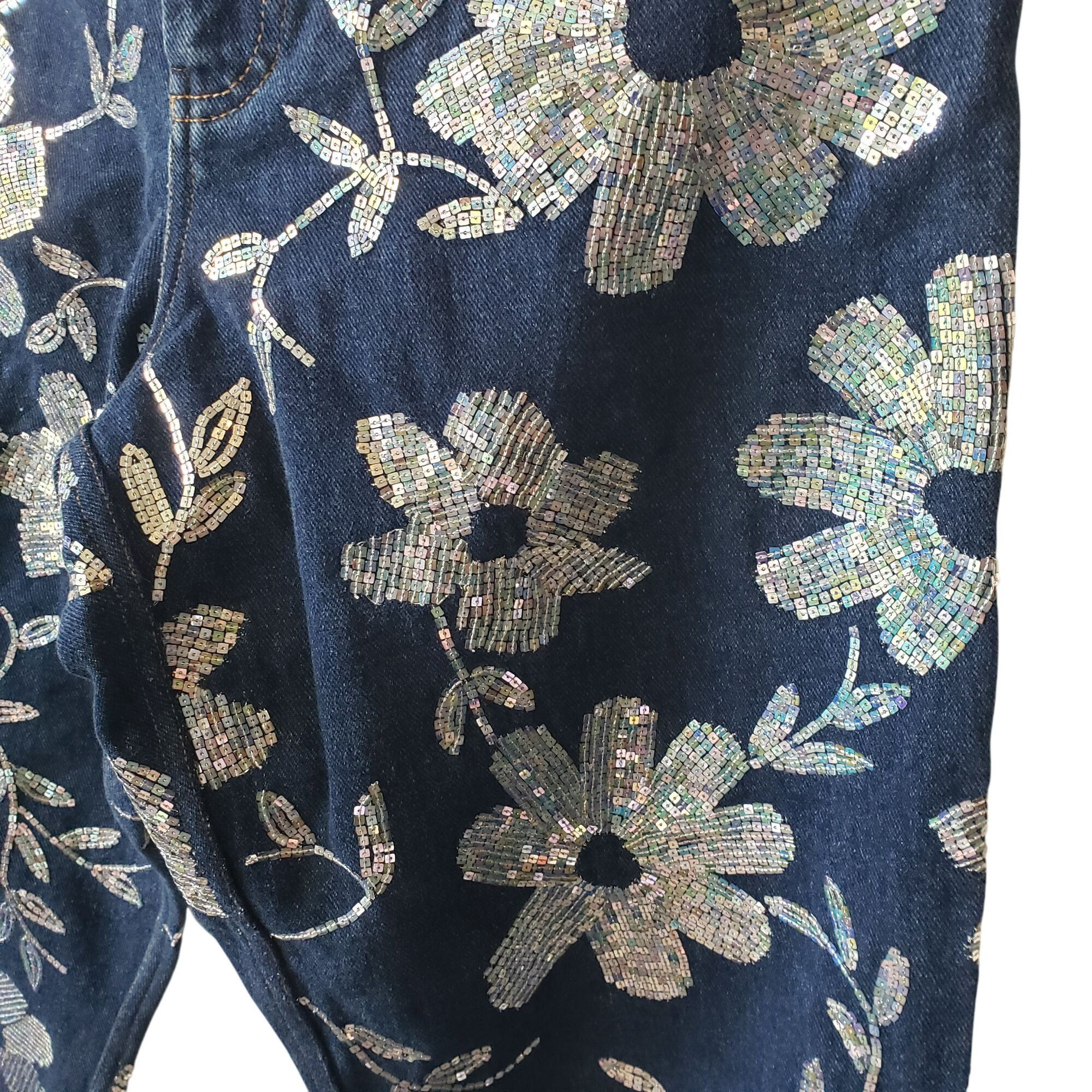 ASHISH Ashish Floral Sequin Embellished High Rise Straight Leg Blue Size 27" / US 4 / IT 40 - 10 Thumbnail