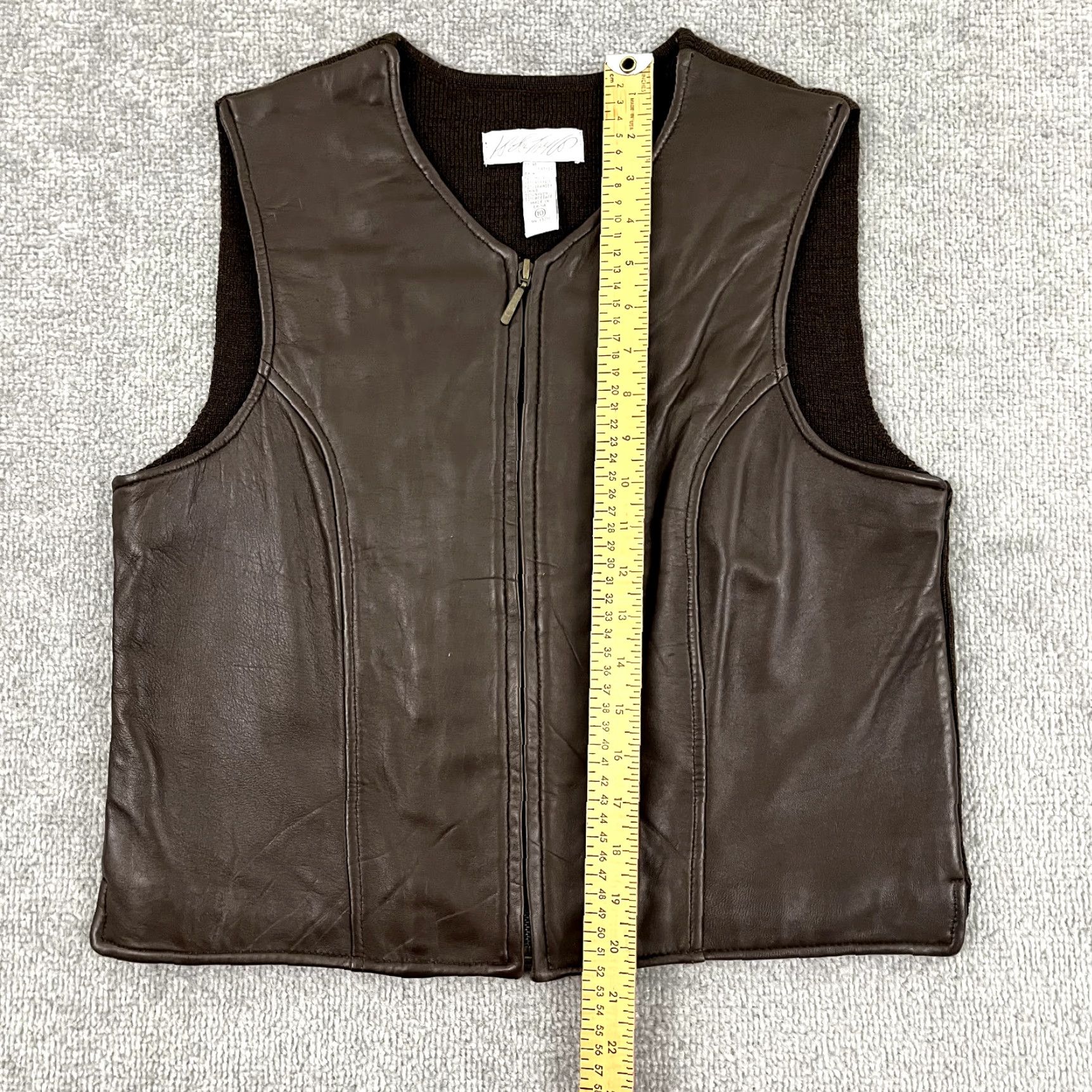 Lord & Taylor LORD & TAYLOR Vest Womens Size 10 S/M Cropped Brown Leather Wool Blend Full Zip Shirt Womens Vest Brown Leather Wool Blend Full Zip Size L / US 10 / IT 46 - 3 Thumbnail