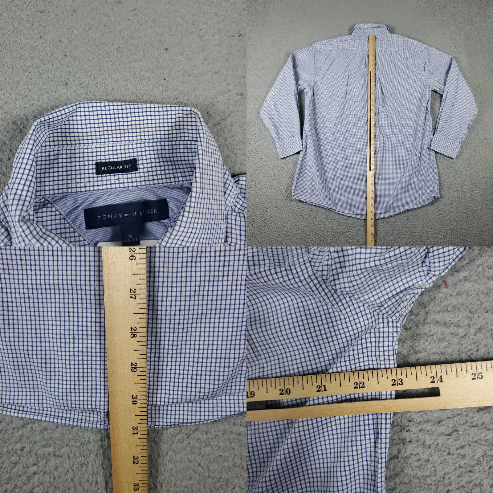 Tommy Hilfiger Tommy Hilfiger Dress Shirt Mens 16 Blue Check Long Sleeve Button Up Collar 100% Cotton Classic Style Mens Large Blue Size 42R - 8 Thumbnail