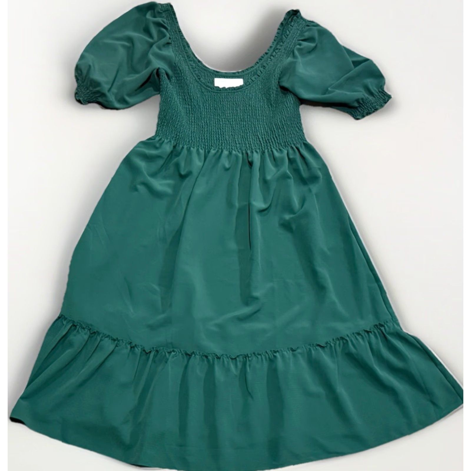 Vintage Hill House The Louisa Nap Dress Green XL Midi Women's Square Neck Flutter Sleeve Ruffle Smocked 100% Recycled Polyester Size XL / US 12-14 / IT 48-50 - 2 Thumbnail