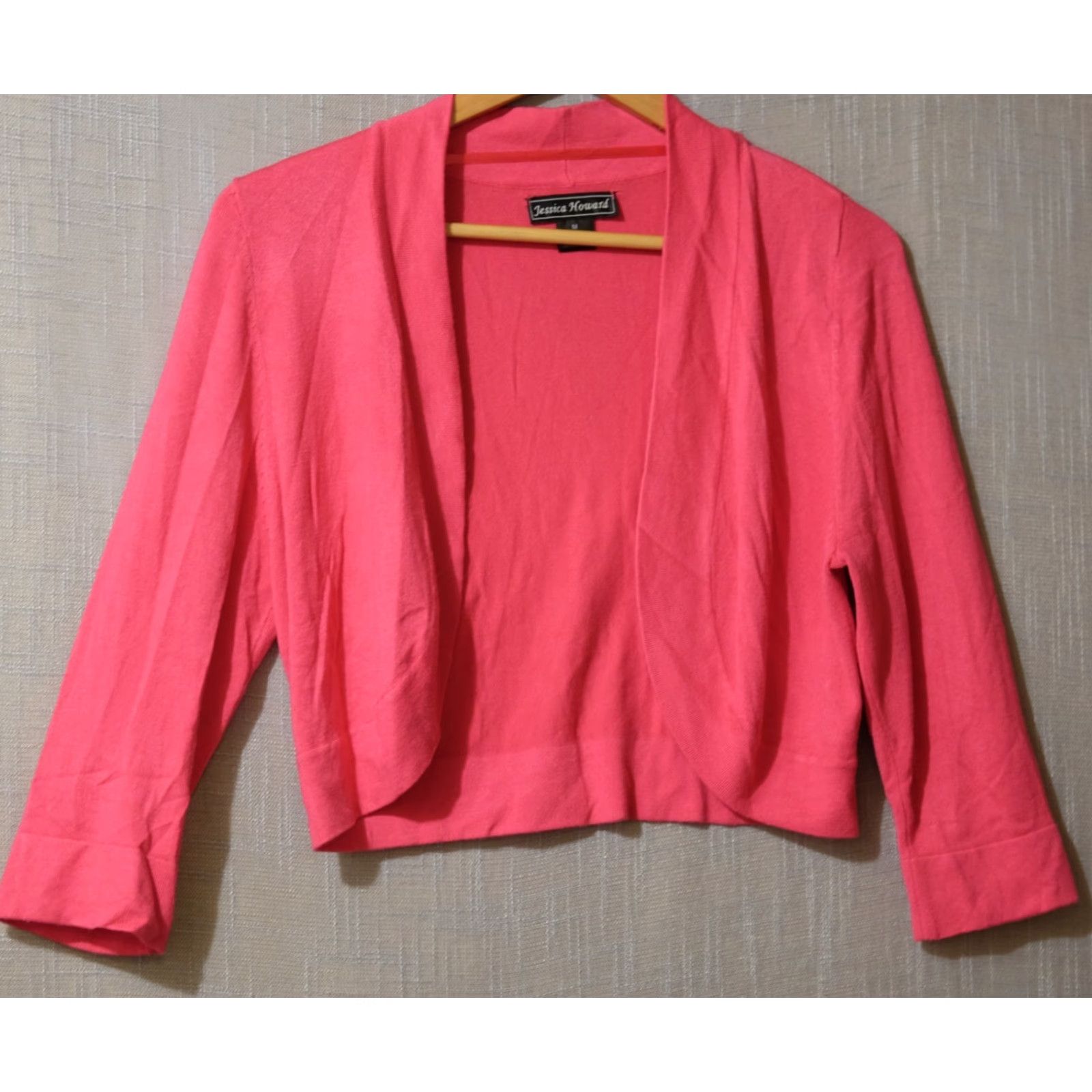Vintage Jessica Howard Cropped Cardigan Shrug Sweater 3/4 Sleeve Pink Womens M #A-73 Size M / US 6-8 / IT 42-44 - 2 Thumbnail