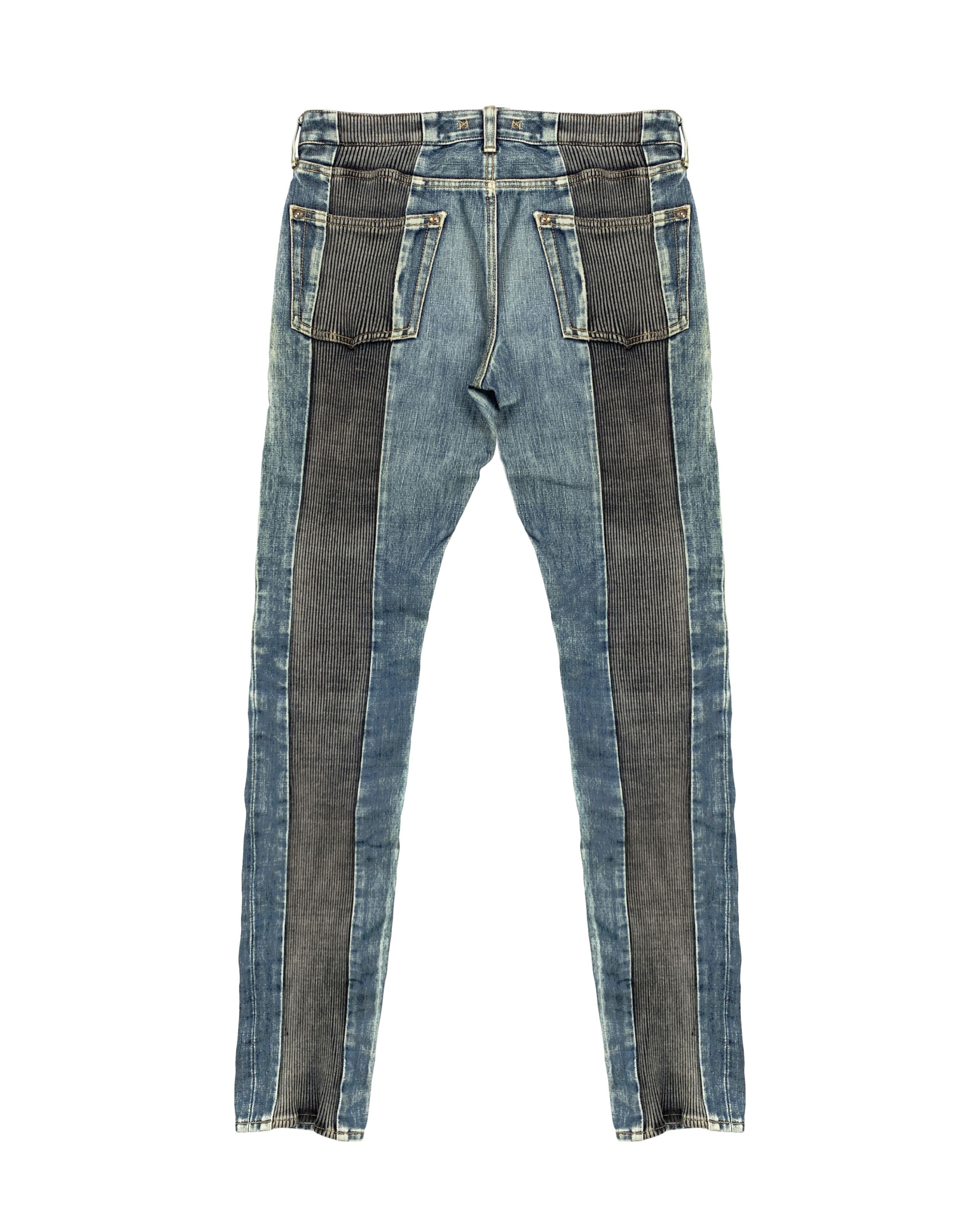 image of Maison Mihara Yasuhiro x Miharayasuhiro 00S Rib Knit Paneled Skinny Jeans in Indigo, Men's (Size 32