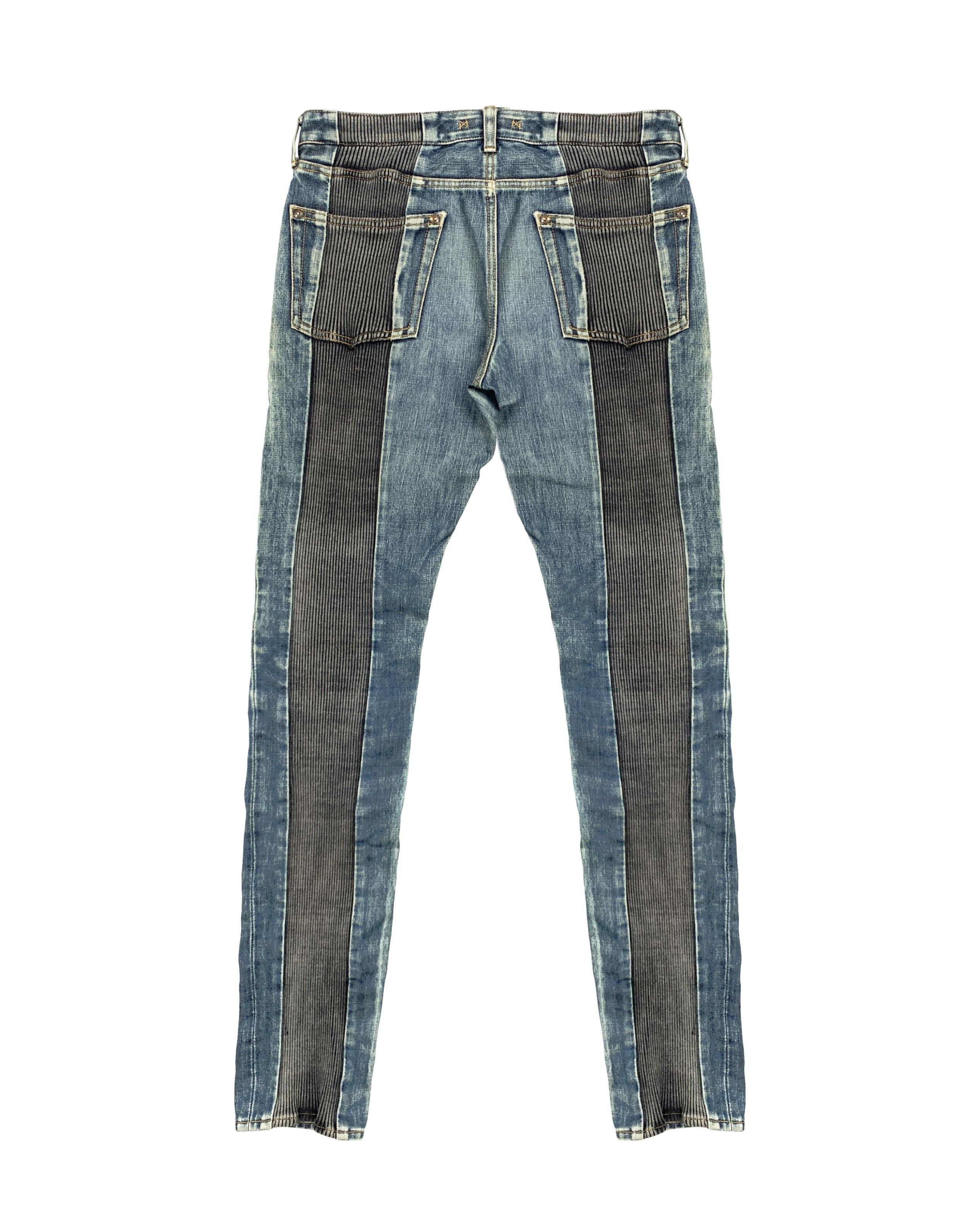 Pre-owned Maison Mihara Yasuhiro X Miharayasuhiro 00s Rib Knit Paneled Skinny Jeans In Indigo