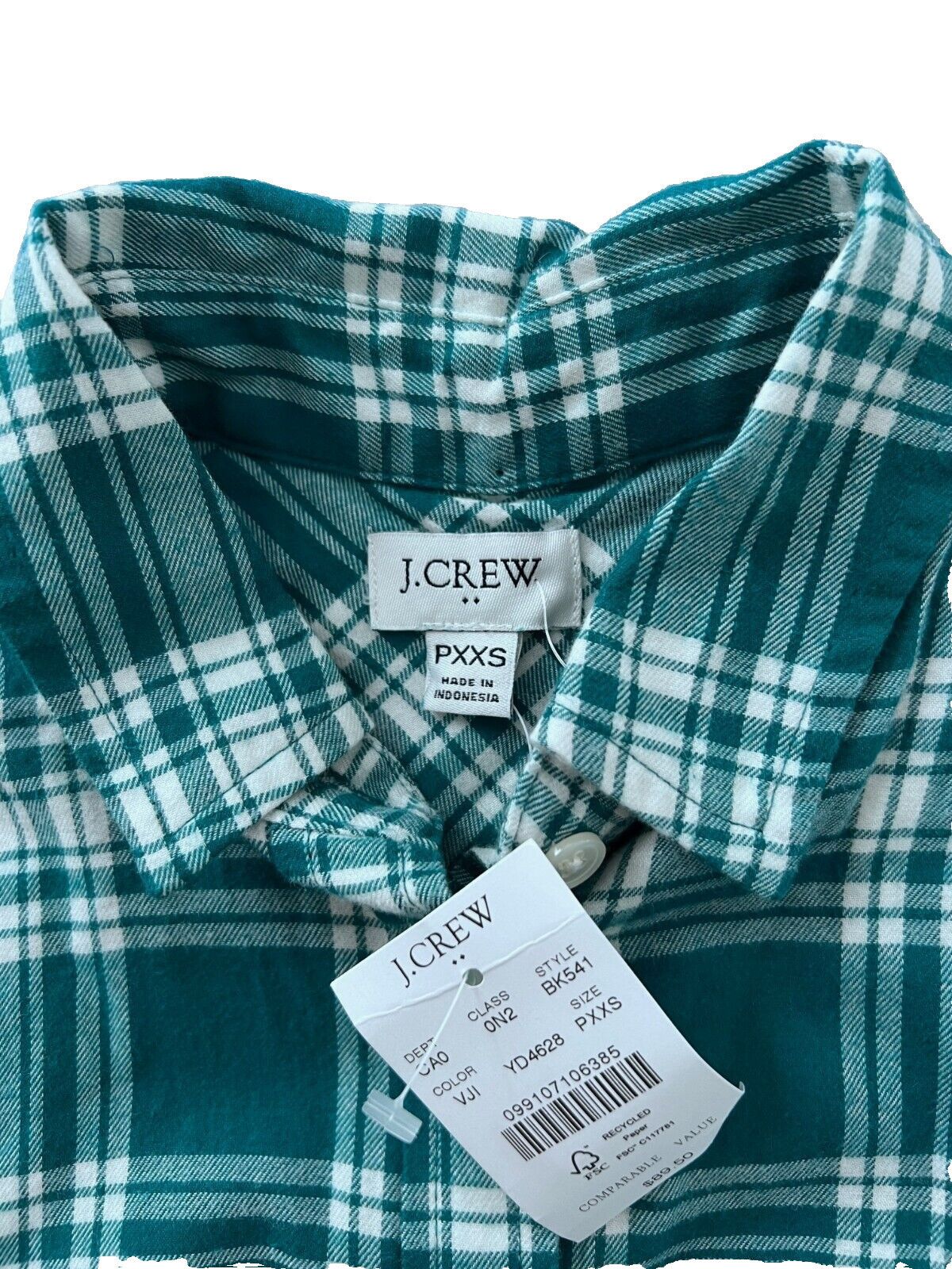 J.Crew J. Crew Petite Plaid Button Shirt Green / White ( PXXS ) Size XXS / US 00 / IT 34 - 2 Thumbnail