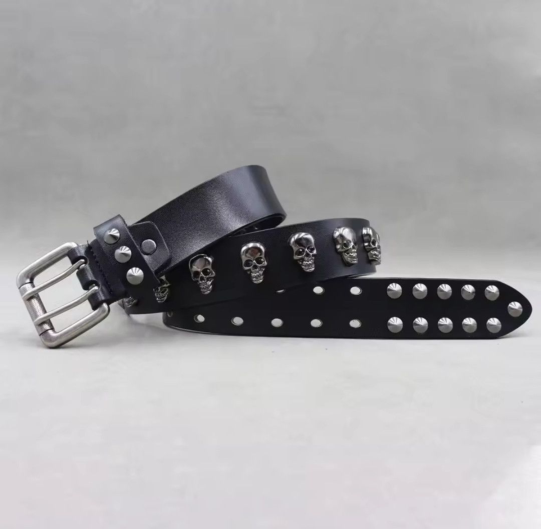 Japanese Brand Rivet Skull Studded Belt Gothic Street Wear 34-38 Size 38 - 2 Thumbnail