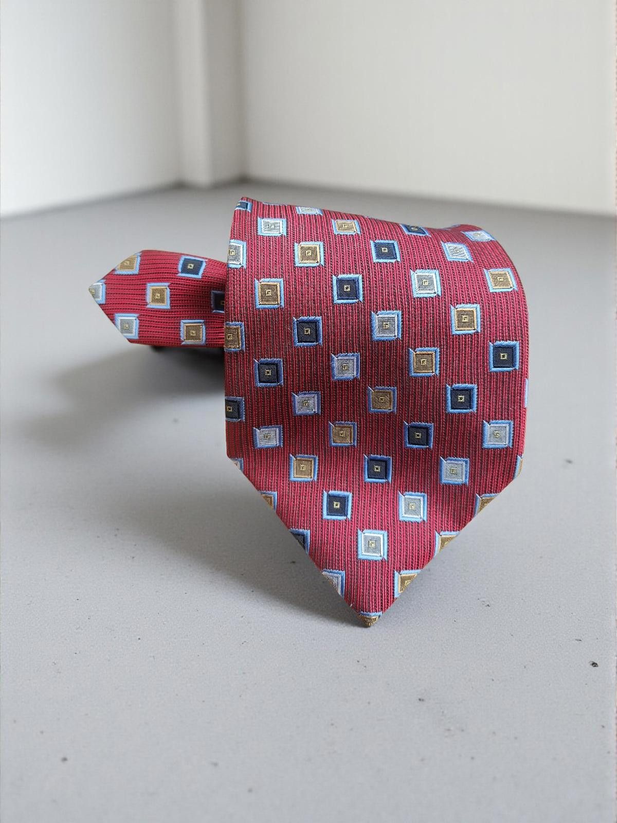 Luigi Borrelli Borrelli Hand Stitched Red Polyester Tie with Geometric Motf Size ONE SIZE - 2 Thumbnail