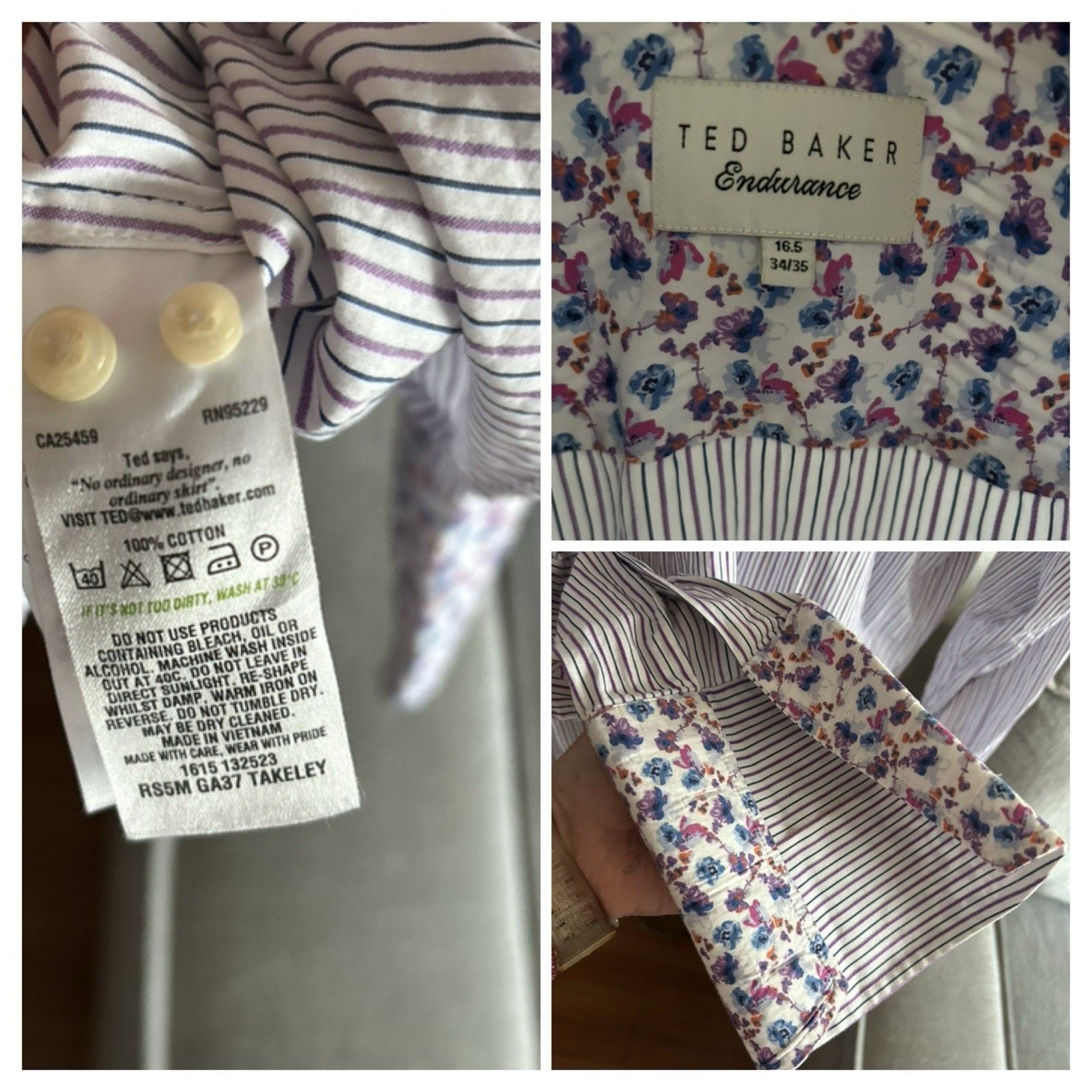 Ted Baker Ted Baker London Stripped Floral Extended-Cuff Shirt 16 1/2 Size US M / EU 48-50 / 2 - 5 Thumbnail