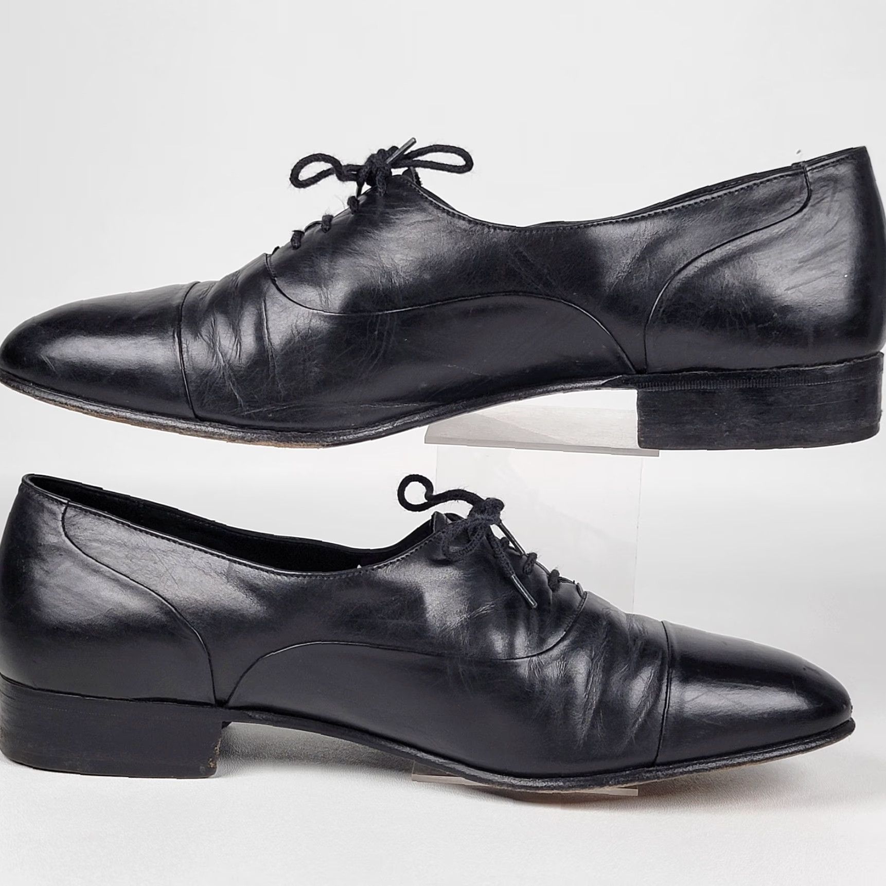Vintage VINTAGE French Shriner Mens Dress Oxford Shoes Black Leather Cap Toe M Sterling 10.5 Leather Lining Lace Up Almond Toe Shoes Mens Size ONE SIZE - 4 Thumbnail