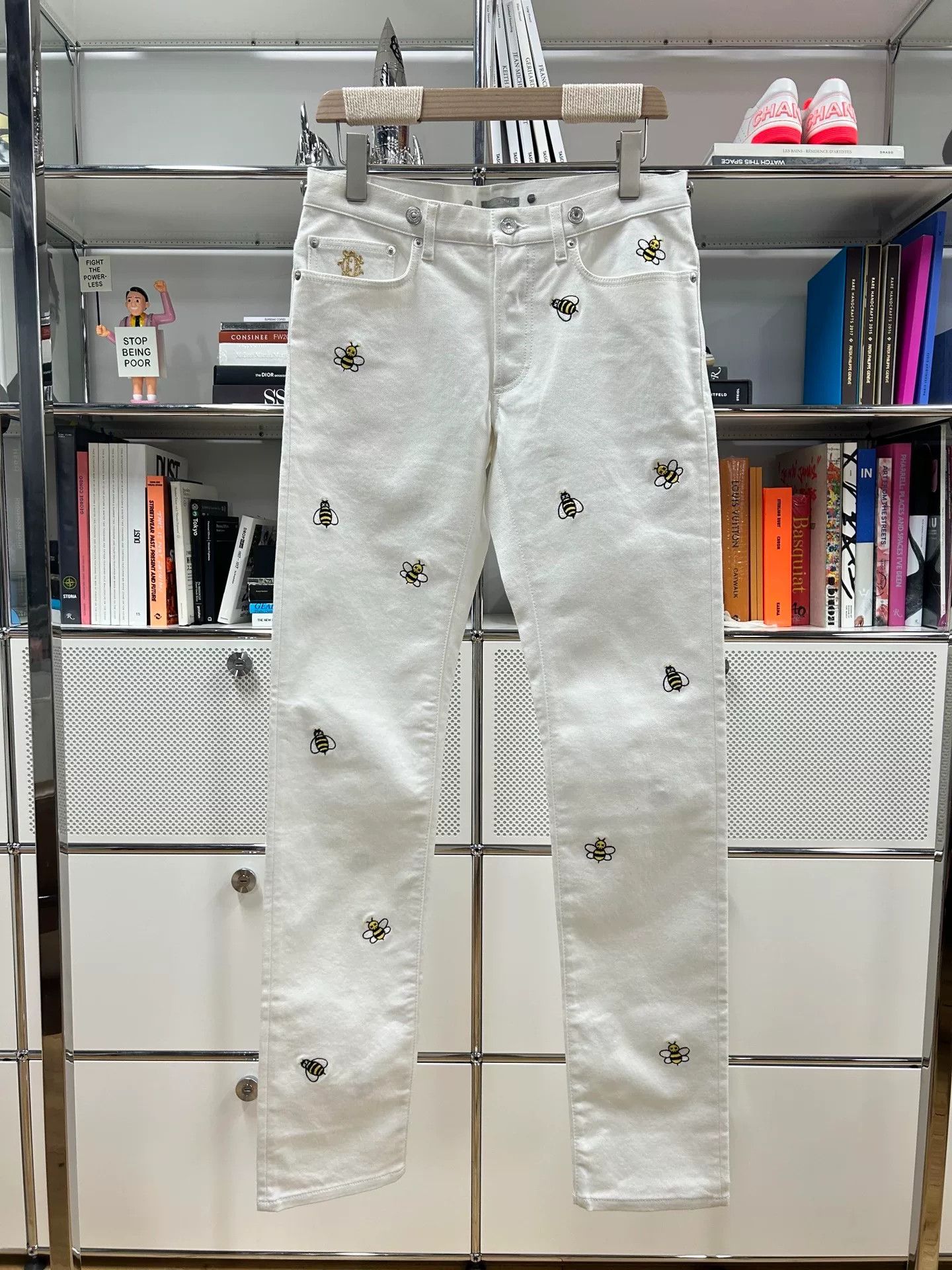 Dior Homme Kaws Small Bee Embroidery White Jeans