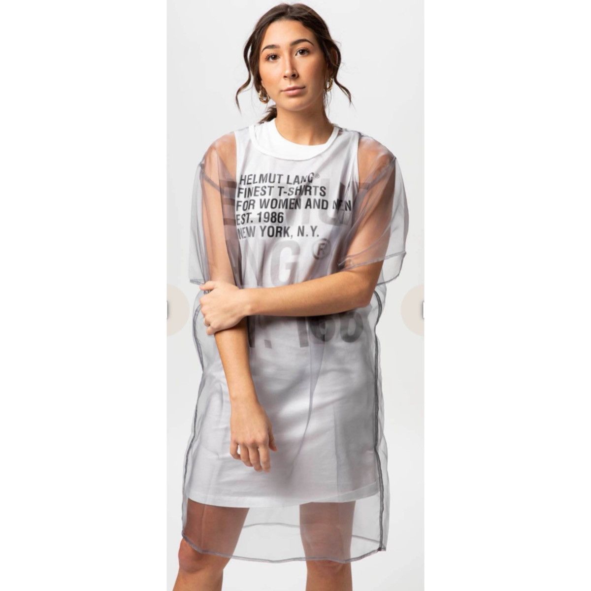 Helmut Lang HELMUT LANG SHEER LOGO T-SHIRT DRESS Size S / US 4 / IT 40 - 19 Thumbnail