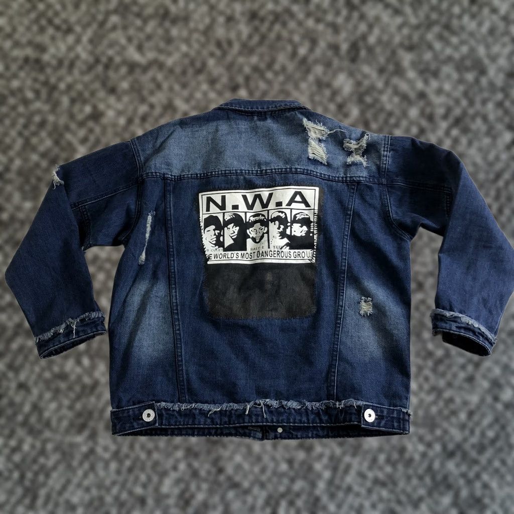 Denime N.W.A. Trucker Jacket Denim Graphic Print Mens Large Blue Colorful Camouflage All Seasons Jacket Men Size US L / EU 52-54 / 3 - 1 Thumbnail