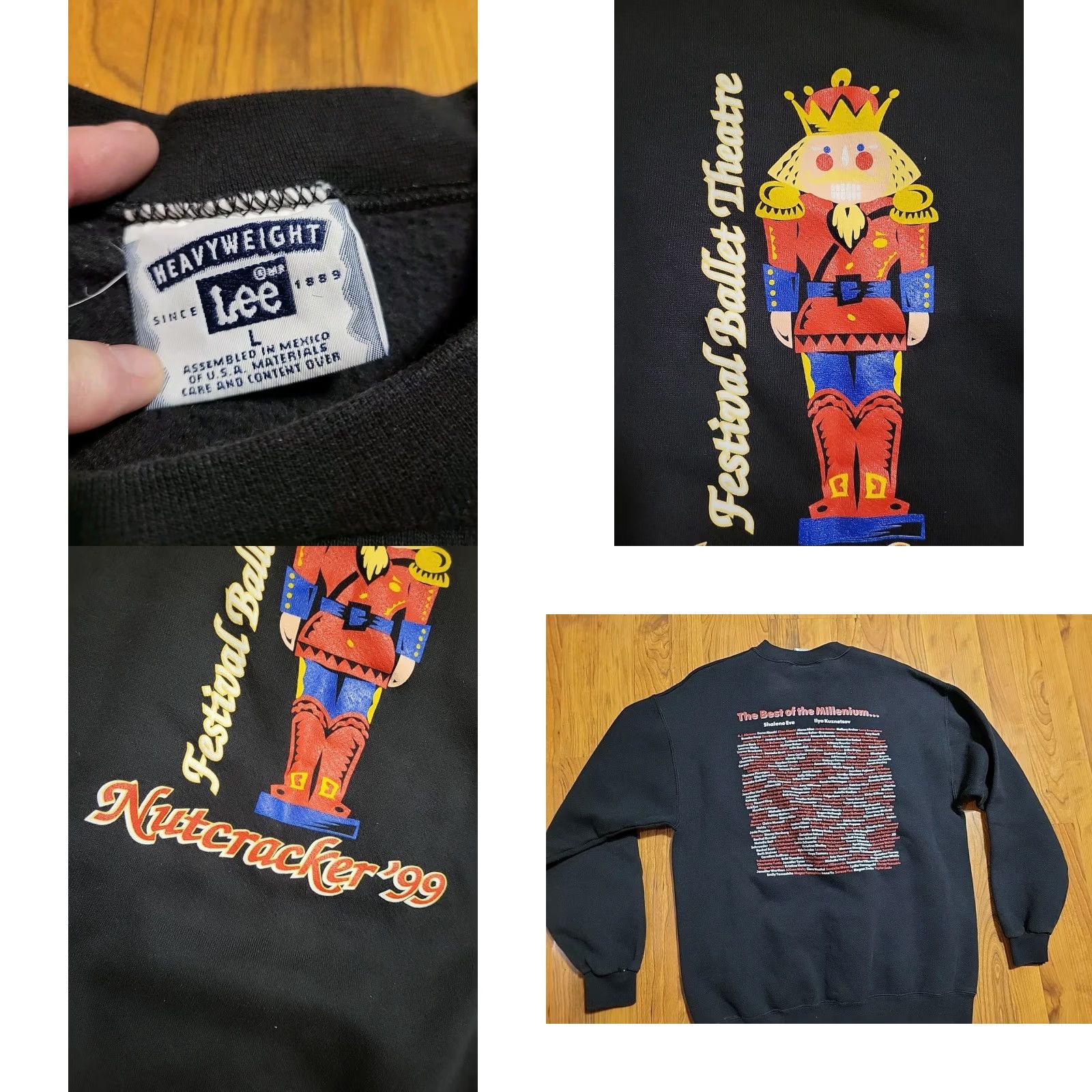 Lee VINTAGE Lee Nutcracker Ballet Pullover Sweatshirt Mens L Black Graphic Print Heavyweight Crew Neck Long Sleeve 1999 Nutcracker Ballet Size US L / EU 52-54 / 3 - 8 Thumbnail
