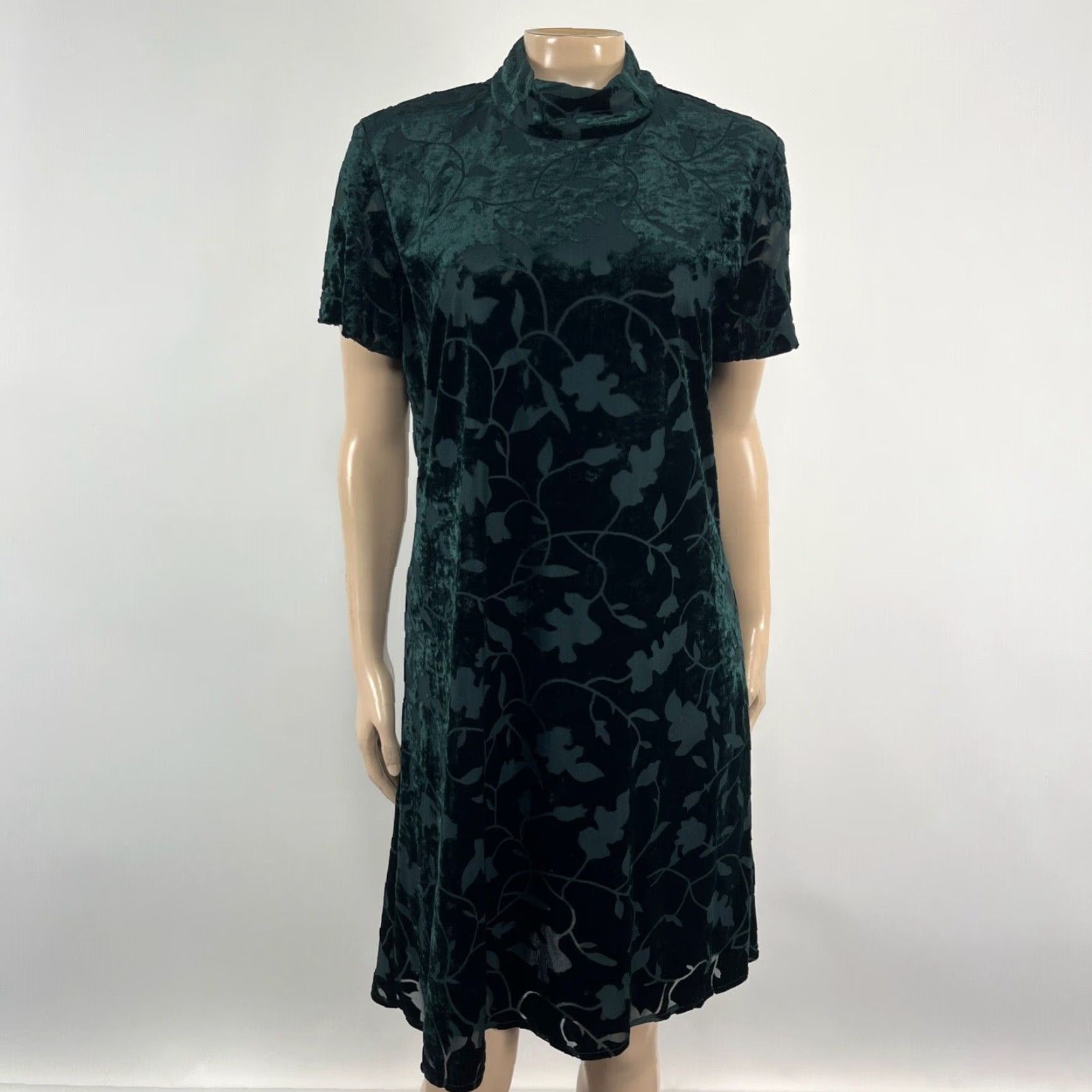 Velour VINTAGE Rabbit Designs Velour Leaf Print Mock neck Green Women's Dress Mini Dress 1990s Eveningwear Clubwear 38 34 36" Hip 44" M/L XS? Size XXS / US 00 / IT 34 - 2 Thumbnail