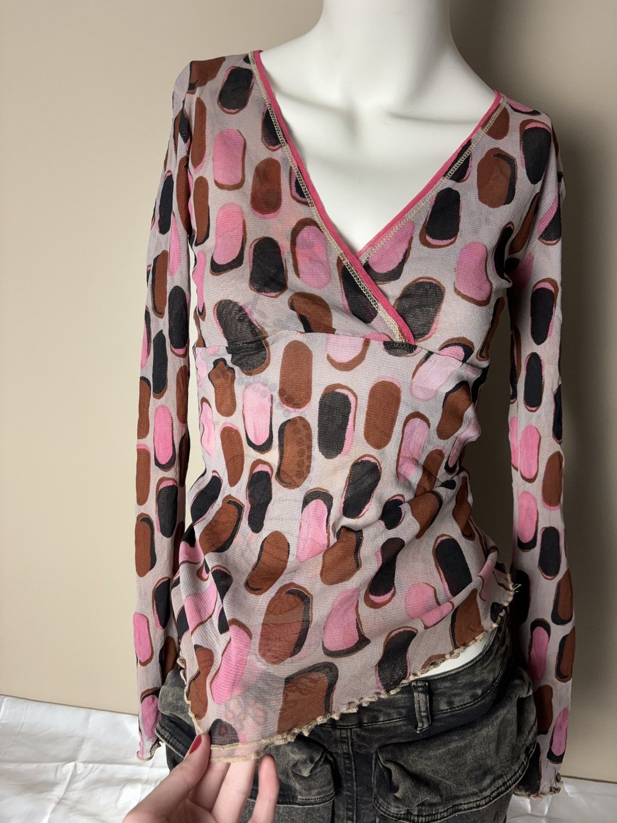 Japanese Brand × Vintage 2 Layers mesh printed vintage long sleeve top Vivienne style Size S / US 4 / IT 40 - 3 Thumbnail