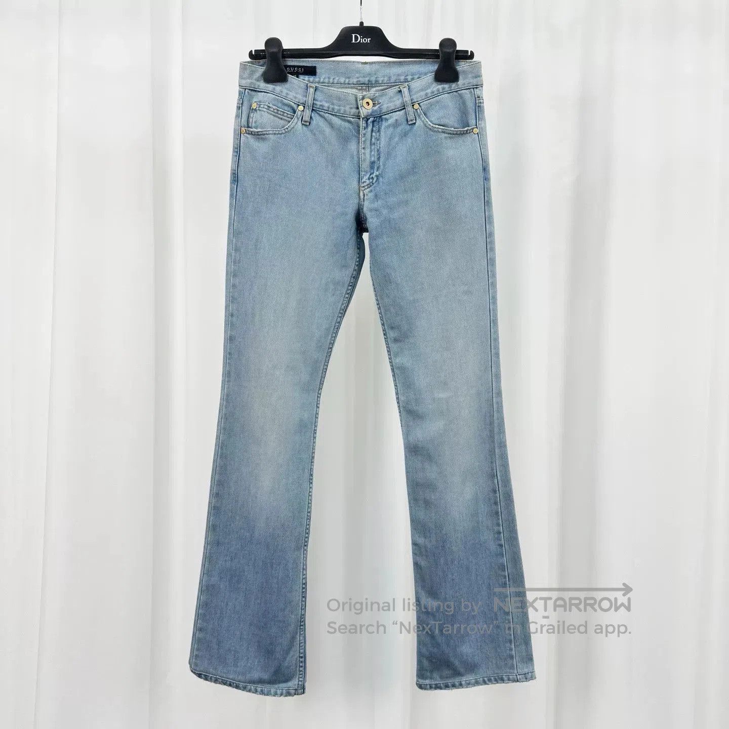 gucci embroidered denim flared pants size 40.