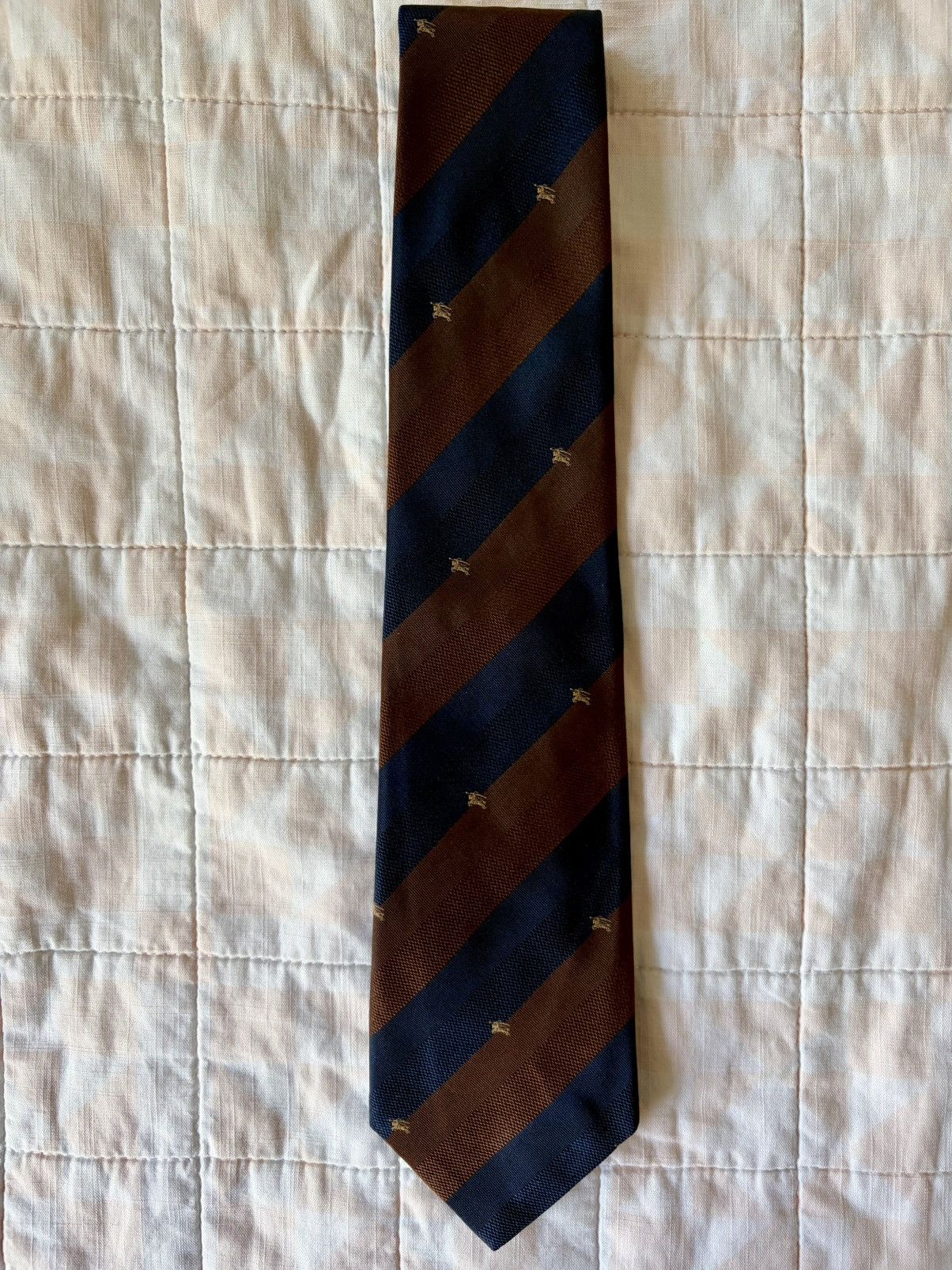 Burberry London Silk Tie Navy Brown Stripe Knight Italy