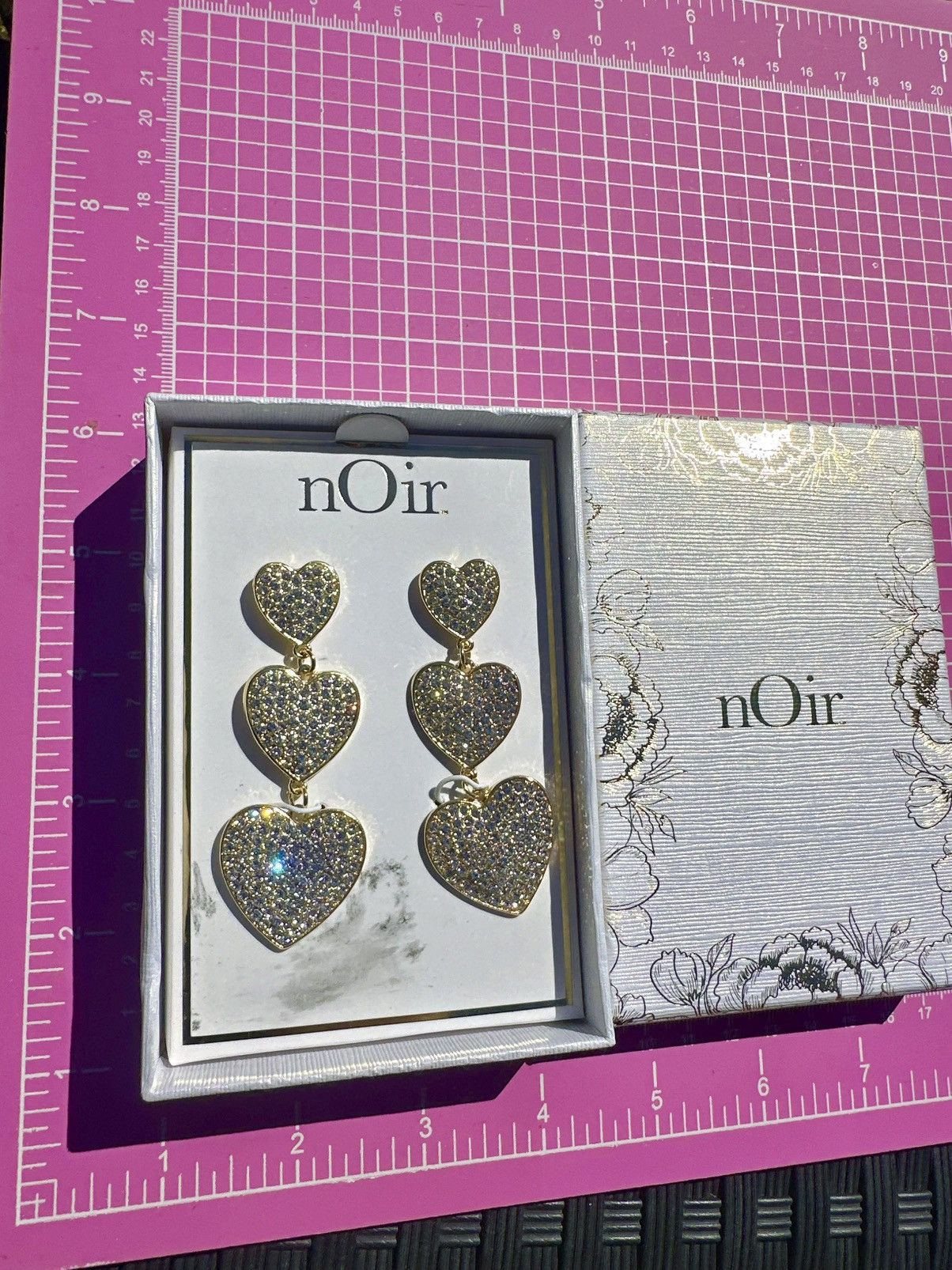 Designer Noir earrings gold tone diamond paved hearts drops tassels Size ONE SIZE - 1 Thumbnail