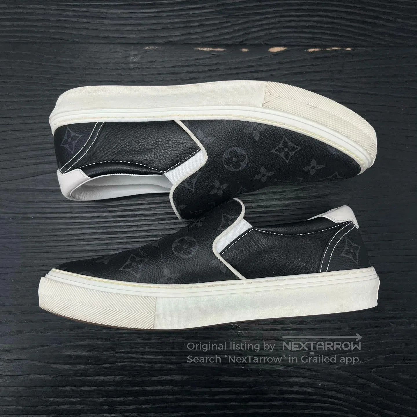 Louis Vuitton LV Monogram Black Gray Slip-On Shoes. Size US 7 / EU 40 - 2 Thumbnail