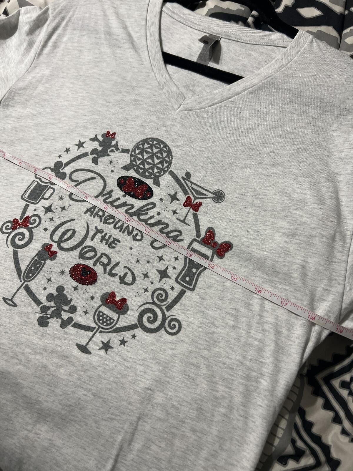 Next Level Apparel Gray V-Neck T-Shirt with Drinking Around the World Graphic M Size M / US 6-8 / IT 42-44 - 6 Thumbnail