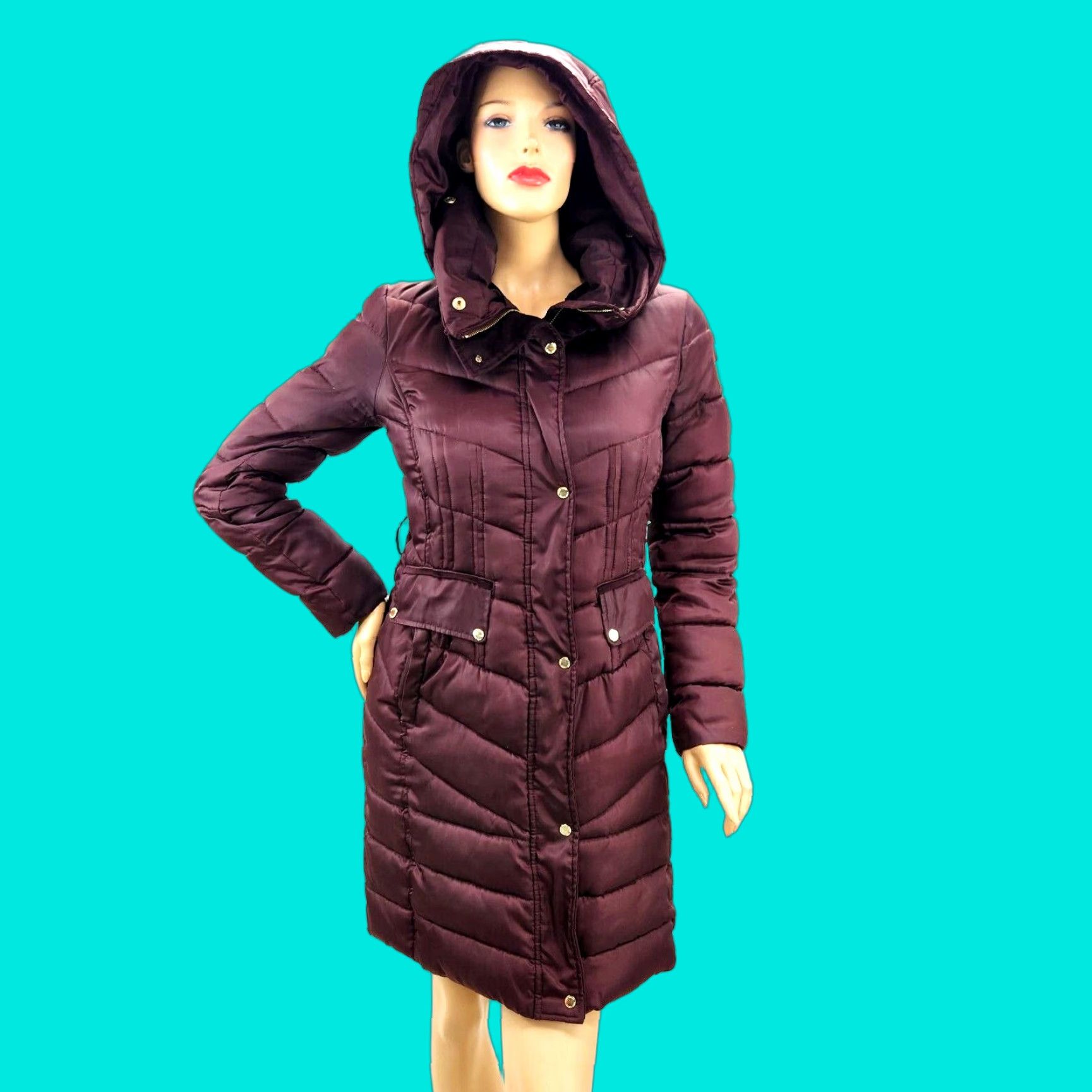 Vince Camuto Vince Camuto Puffer Jacket Women's S Burgundy Hood Old Money Cozy Gorpcore Jacket Coats Size S / US 4 / IT 40 - 1 Thumbnail
