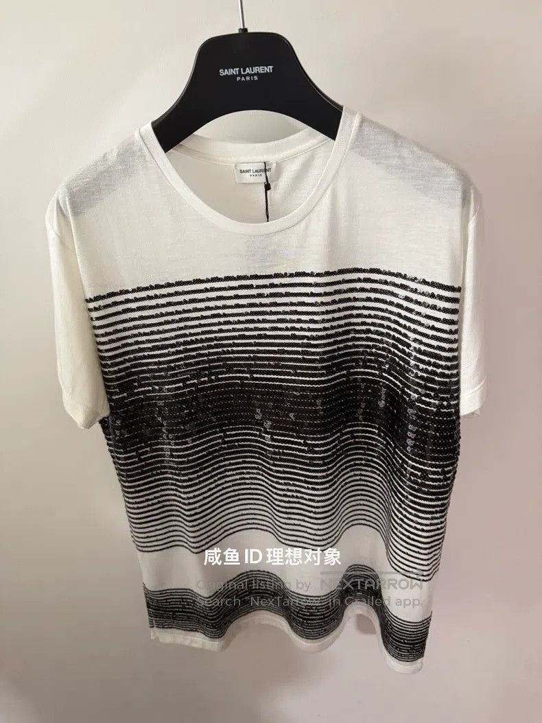 Saint Laurent Paris Saint Laurent Paris White T-Shirt with Black Scale Knit Size US L / EU 52-54 / 3 - 1 Thumbnail