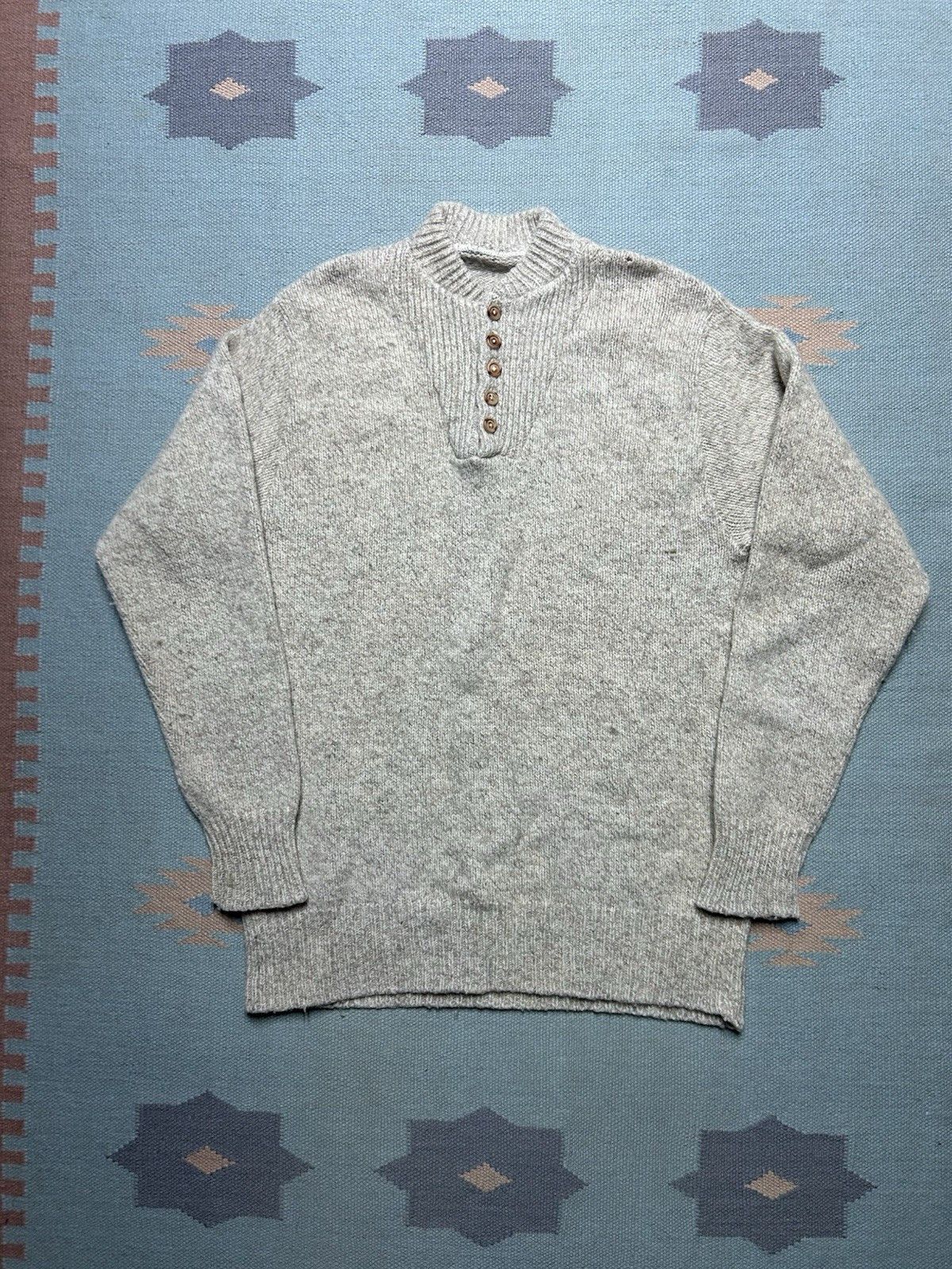 Vintage Vintage sweater wool knit Henley 1/4 button cream white M/L Size US M / EU 48-50 / 2 - 1 Thumbnail