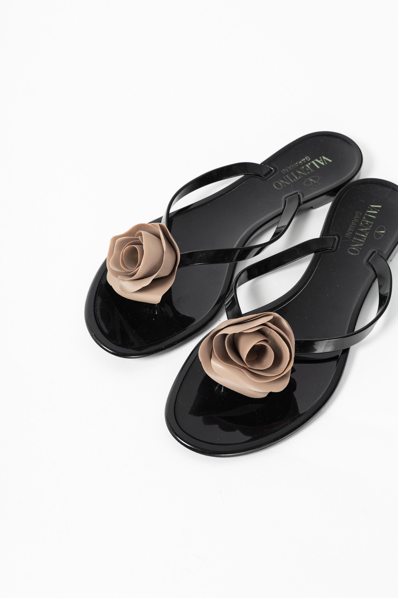 Valentino Garavani Black Rose Jelly Thong Sandals