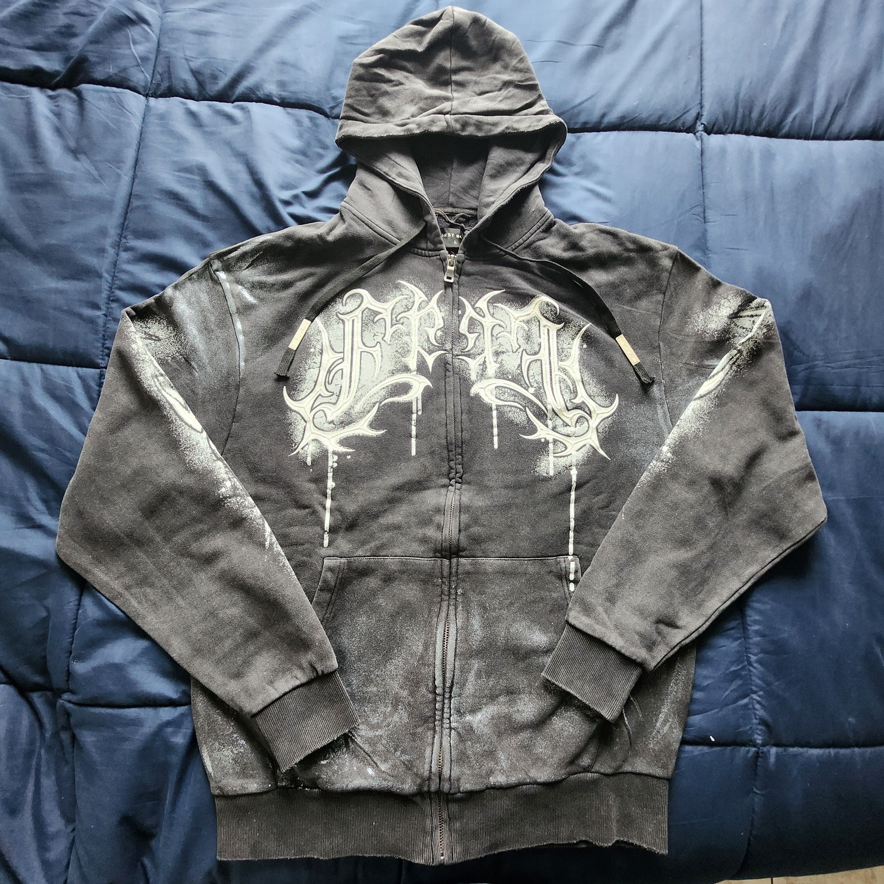 Other First Row Metallic Script Spray-Wash Zip-Up Hoodie Dark Grey Size US L / EU 52-54 / 3 - 9 Thumbnail