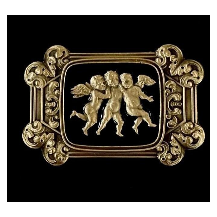Vintage Vintage Cherub Scroll Pin Angels Black Gold Tone Signed EI B Size ONE SIZE - 4 Thumbnail